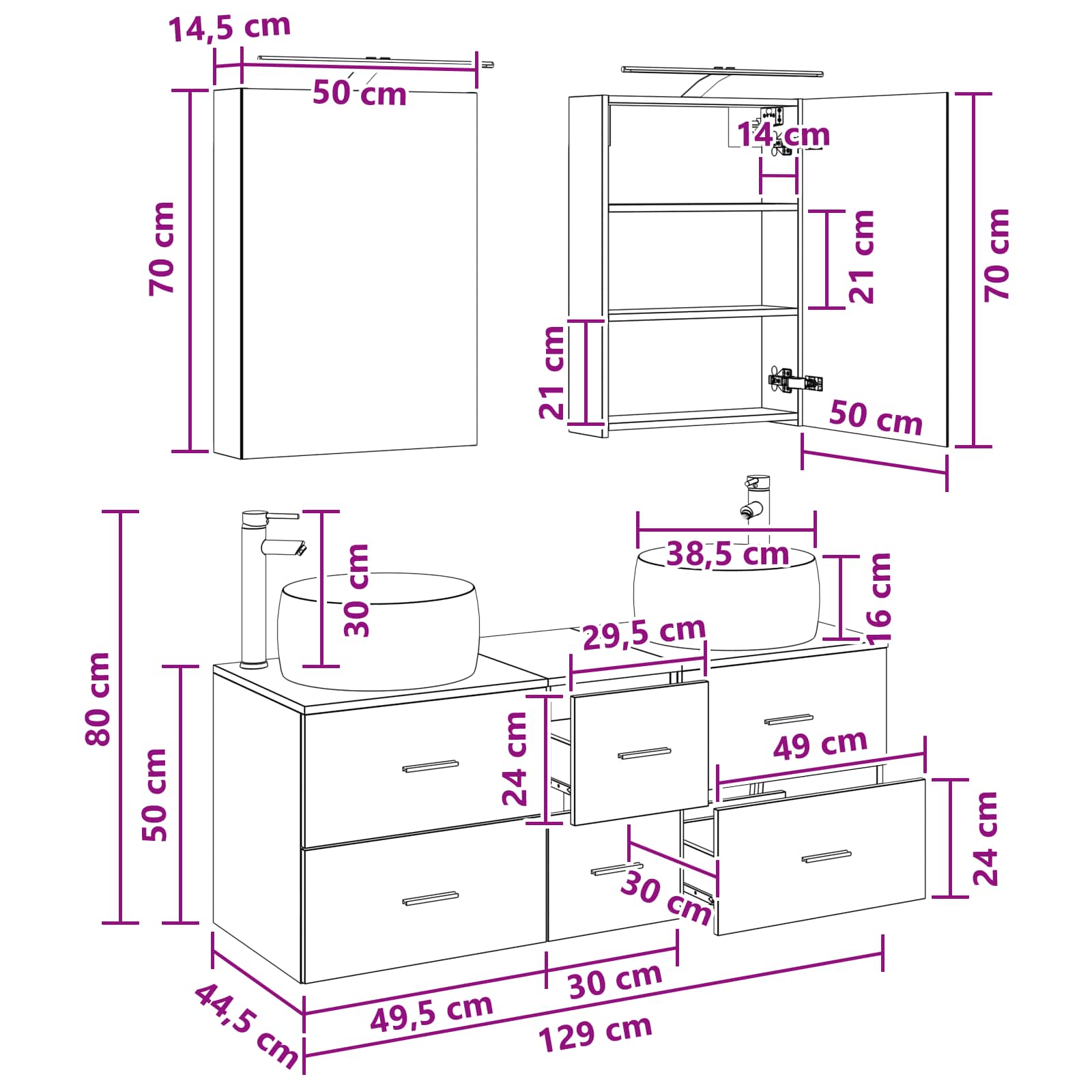 vidaXL Badkamermeubelset 5 pcs Wit Bewerkt hout en glas