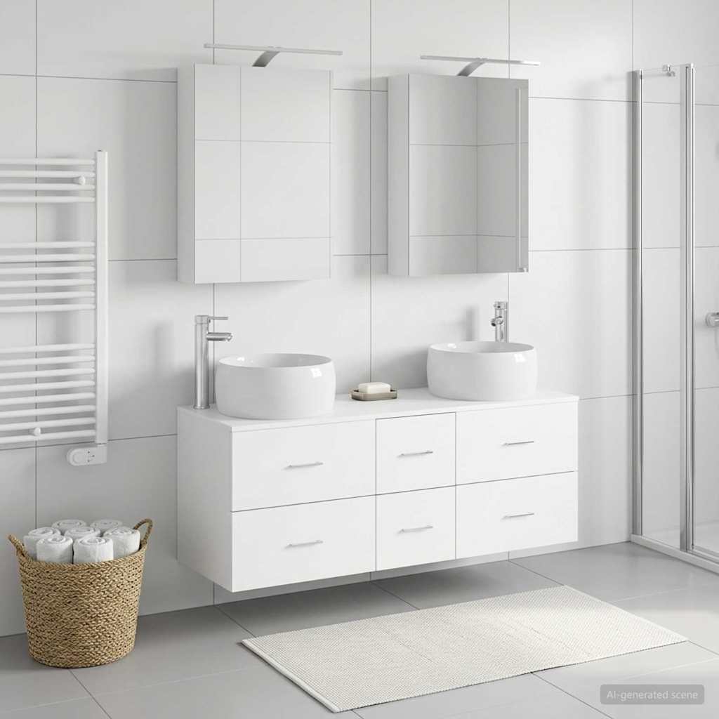 vidaXL Badkamermeubelset 5 pcs Wit Bewerkt hout en glas