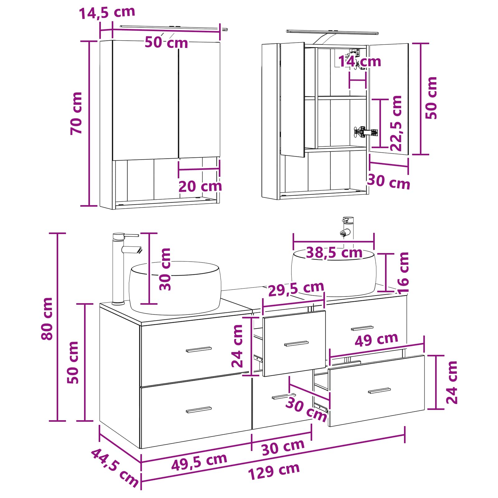 vidaXL Badkamermeubelset 5 pcs Wit Bewerkt hout en glas