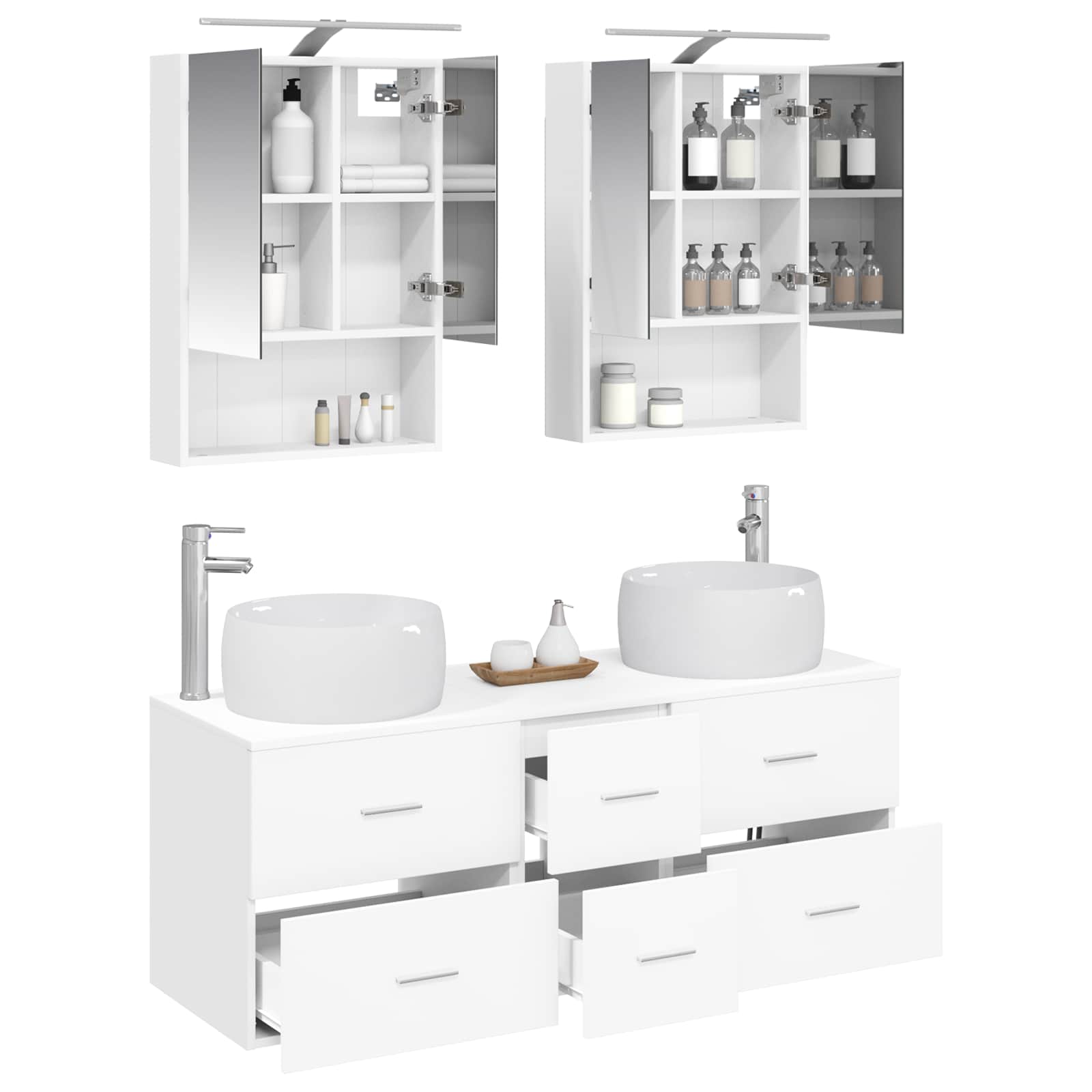 vidaXL Badkamermeubelset 5 pcs Wit Bewerkt hout en glas