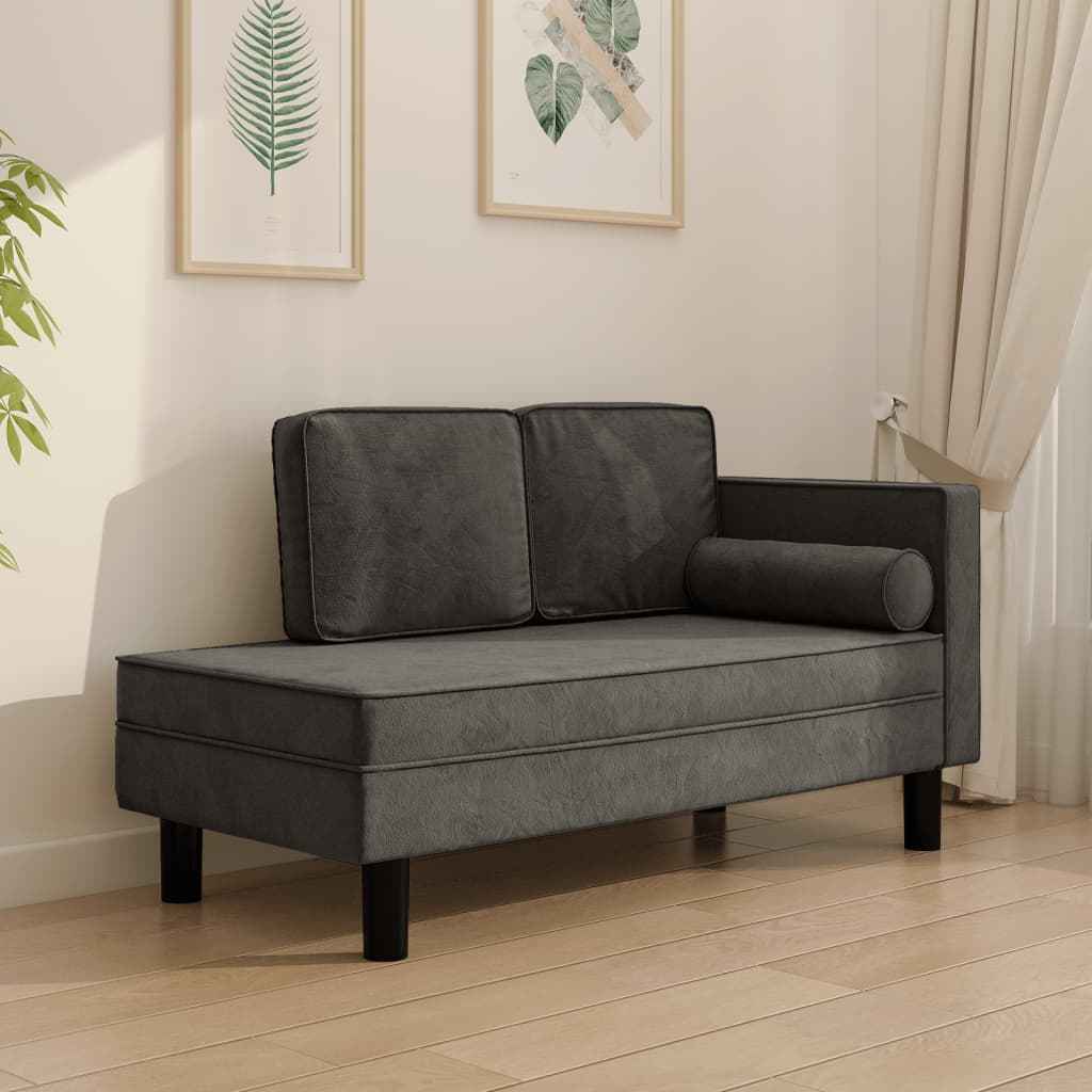 vidaXL Chaise longue met kussens en bolster fluweel lichtgrijs