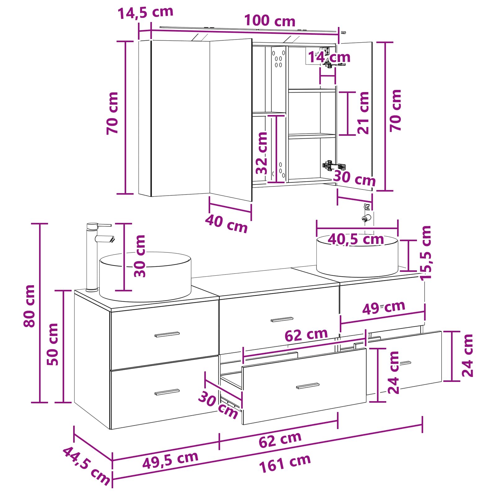 vidaXL Badkamermeubelset 4 pcs Wit Bewerkt hout en glas