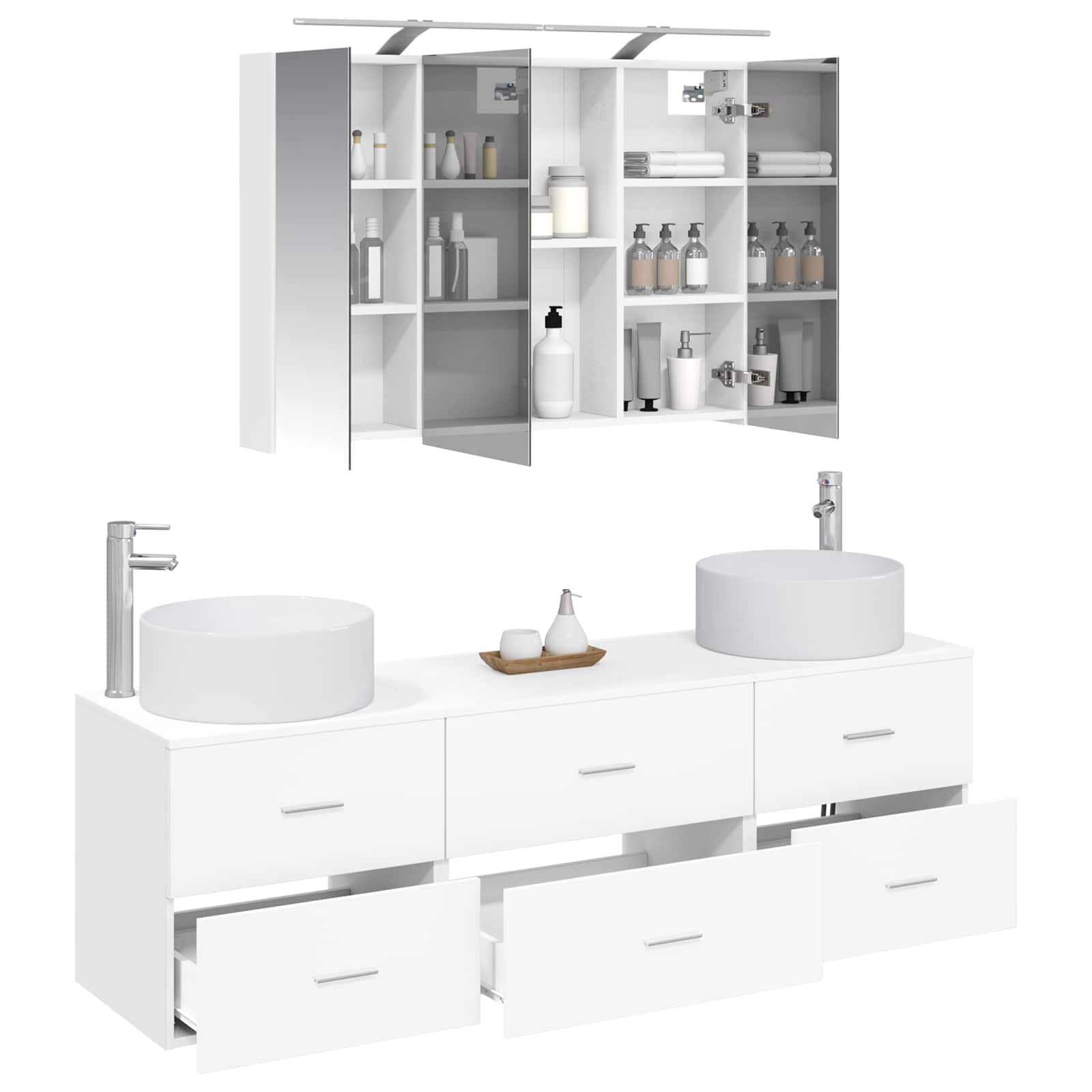 vidaXL Badkamermeubelset 4 pcs Wit Bewerkt hout en glas