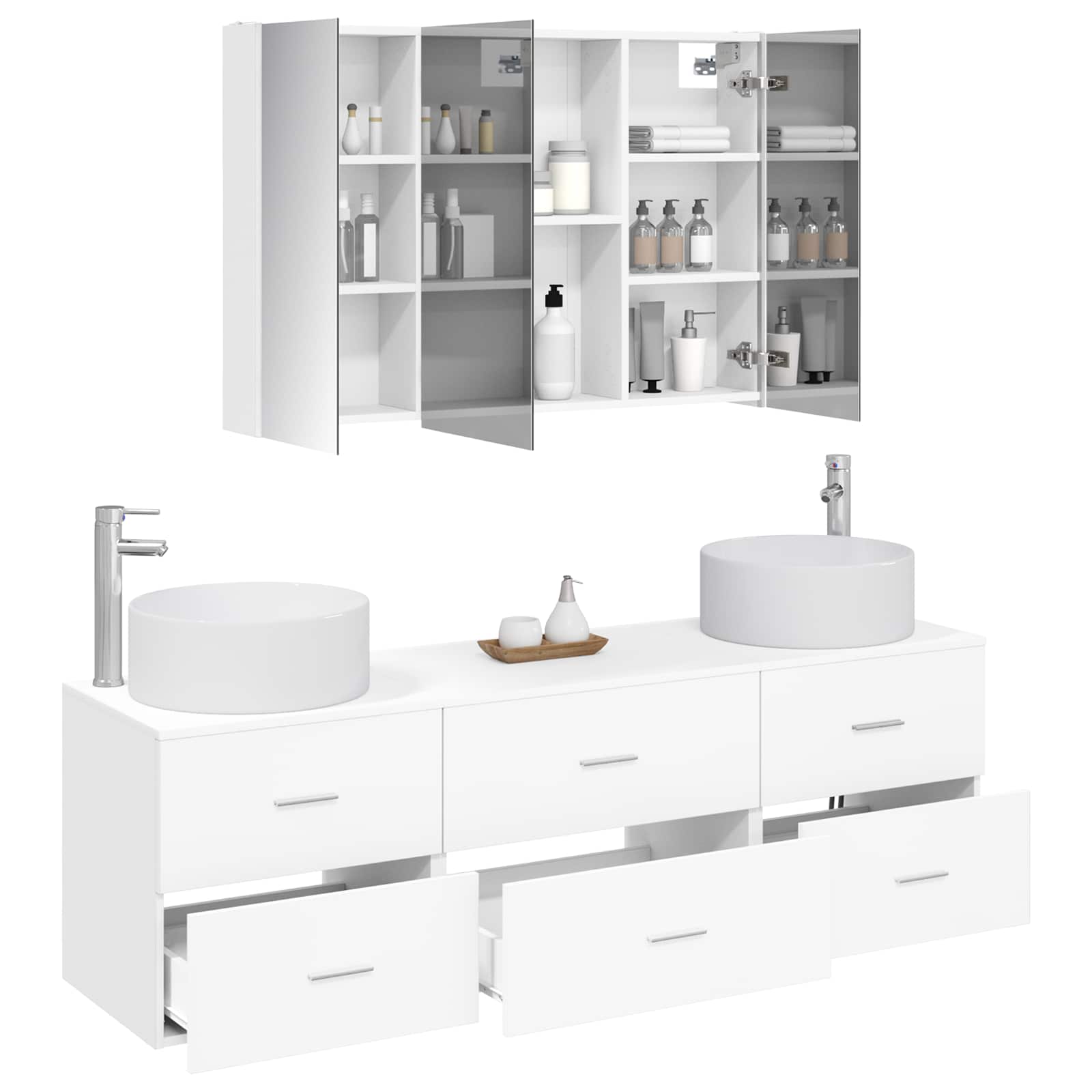 vidaXL Badkamermeubelset 4 pcs Wit Bewerkt hout en glas