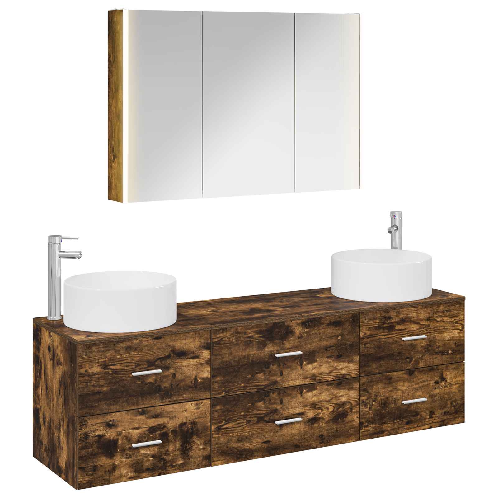 vidaXL Badkamermeubelset 4 pcs Wit Bewerkt hout en glas
