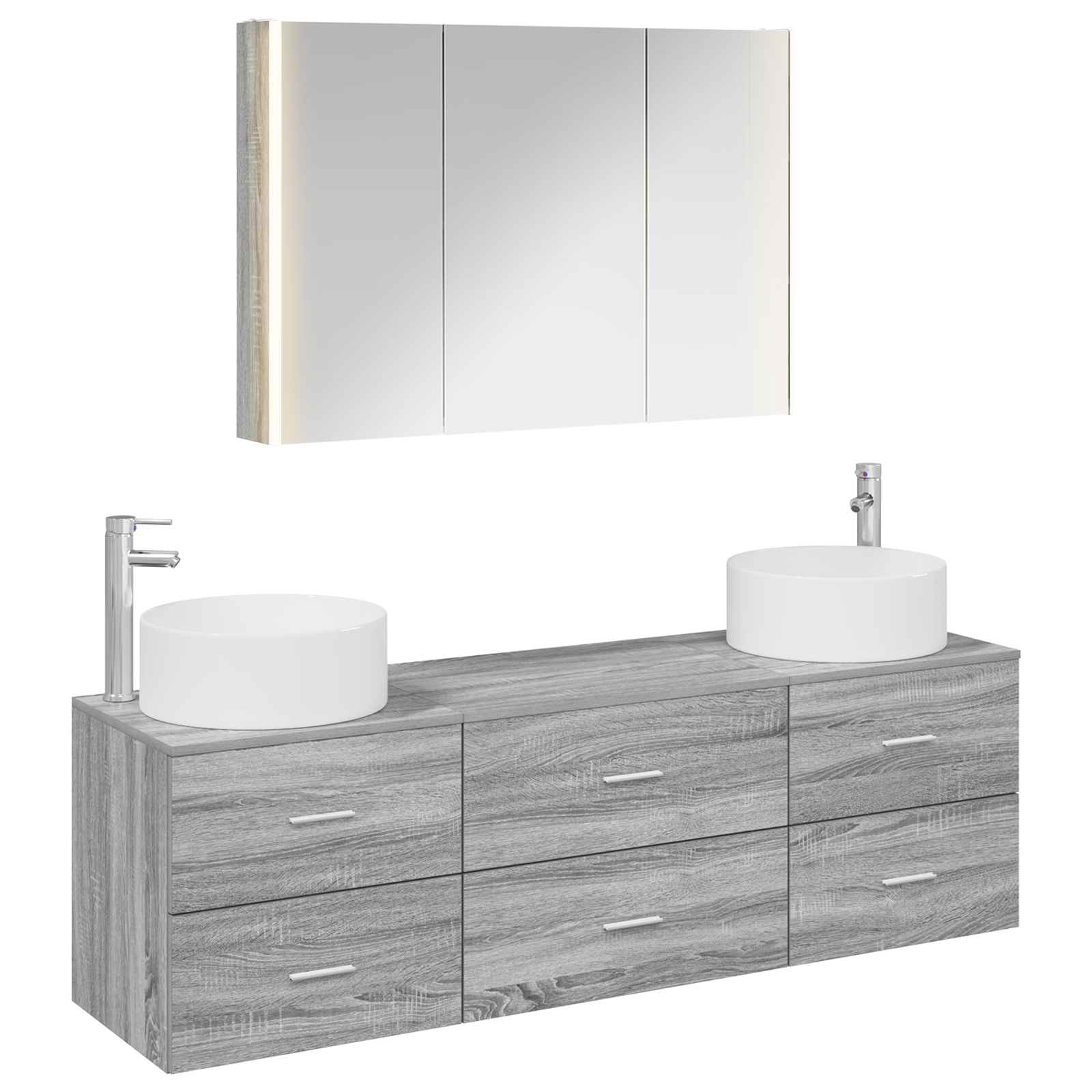 vidaXL Badkamermeubelset 4 pcs Wit Bewerkt hout en glas