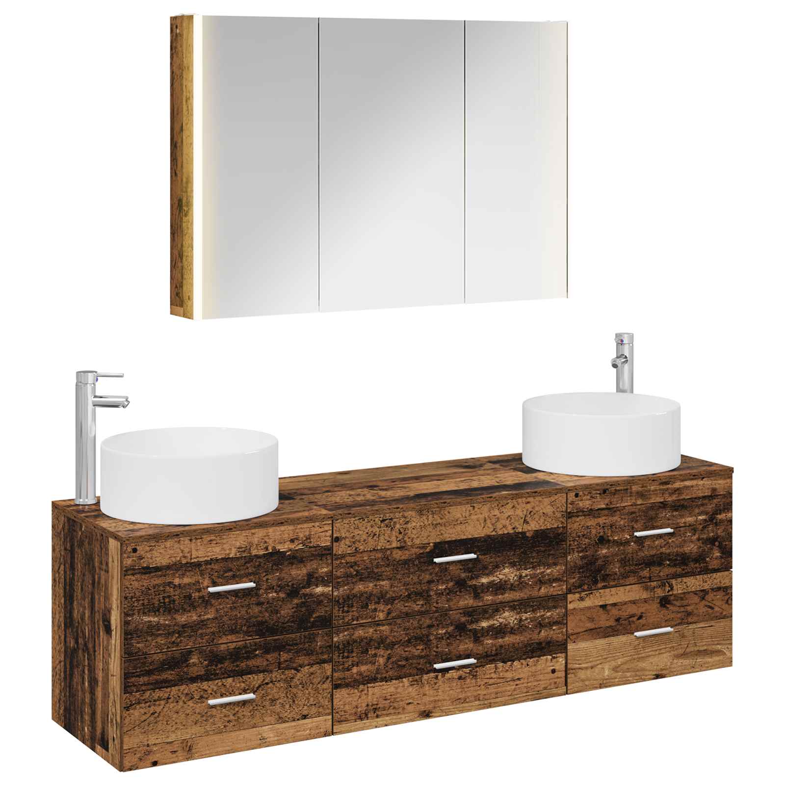 vidaXL Badkamermeubelset 4 pcs Wit Bewerkt hout en glas