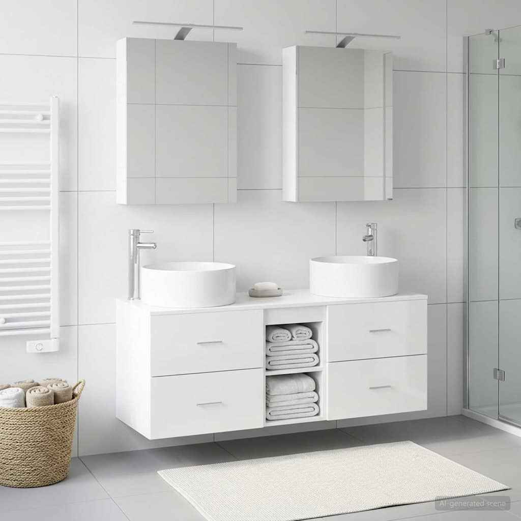 vidaXL Badkamermeubelset 5 pcs Wit Bewerkt hout en glas