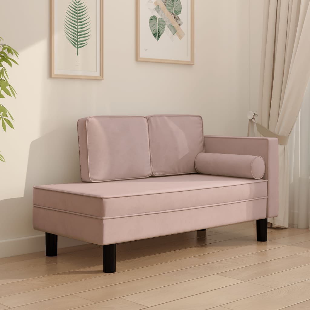 vidaXL Chaise longue met kussens en bolster fluweel lichtgrijs