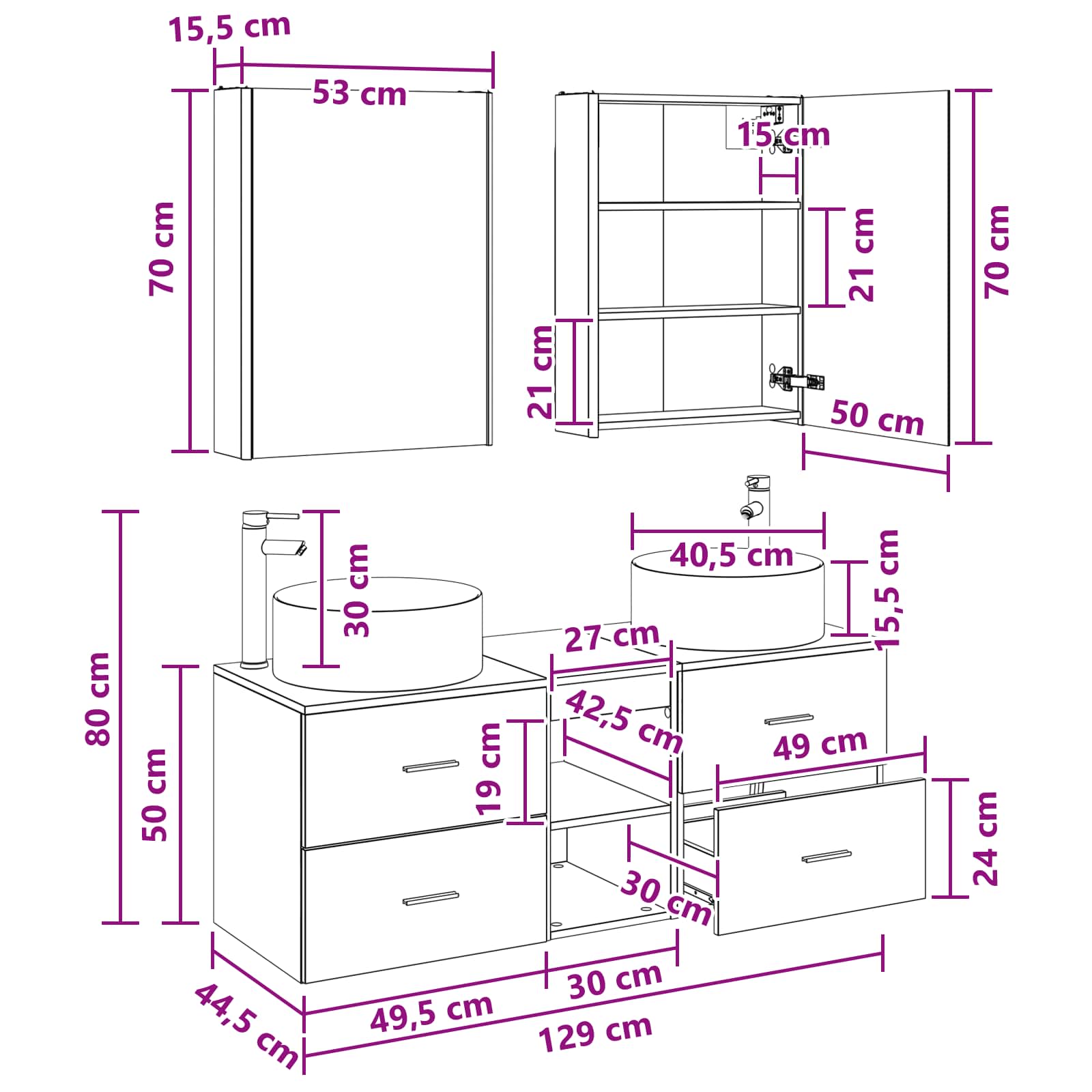vidaXL Badkamermeubelset 5 pcs Wit Bewerkt hout en glas