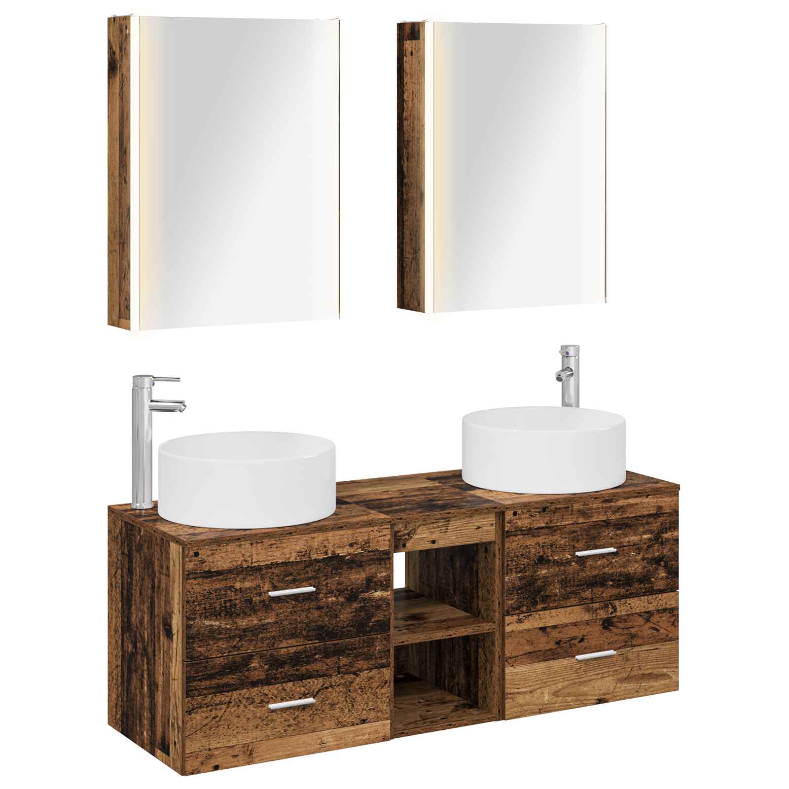 vidaXL Badkamermeubelset 5 pcs Wit Bewerkt hout en glas