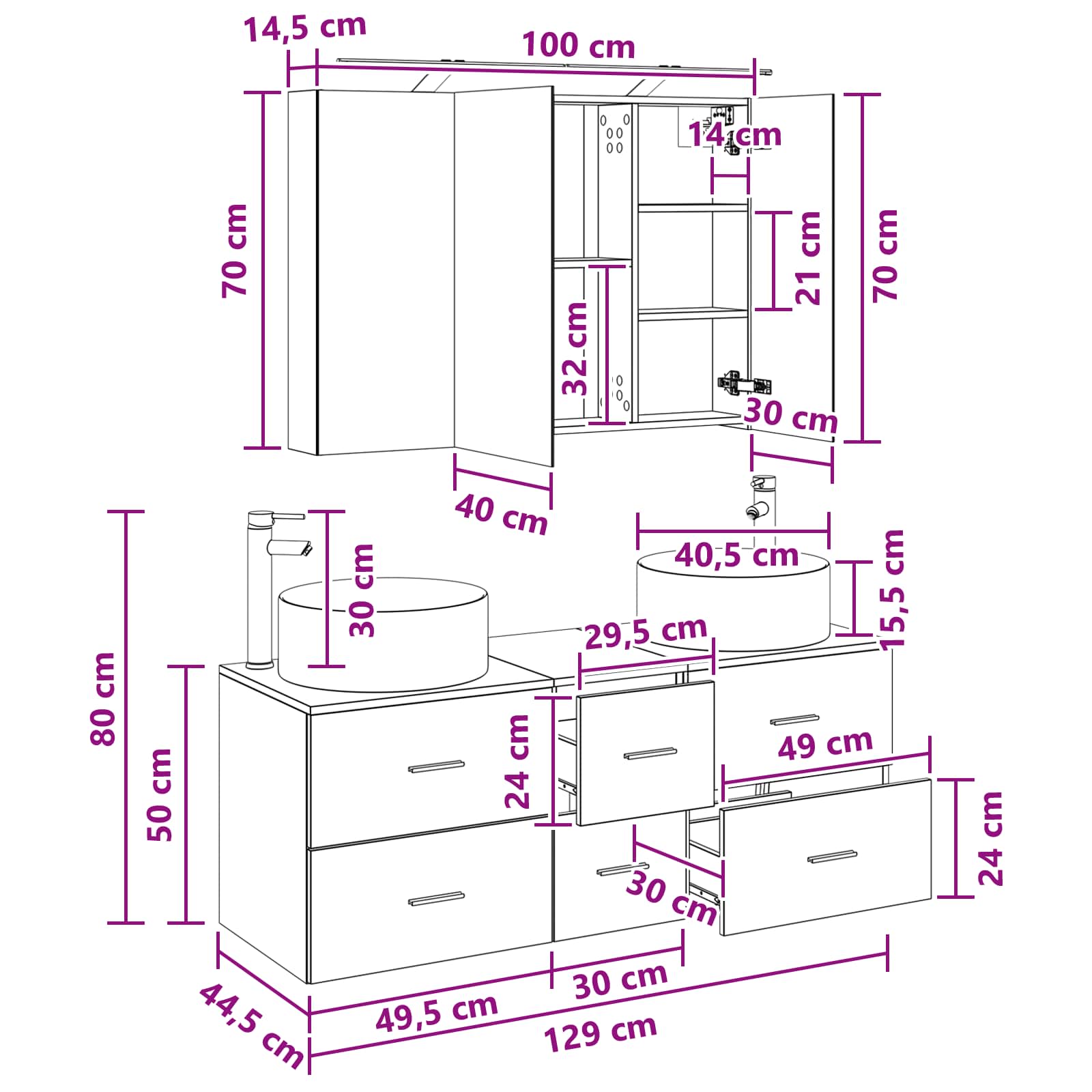 vidaXL Badkamermeubelset 4 pcs Wit Bewerkt hout en glas