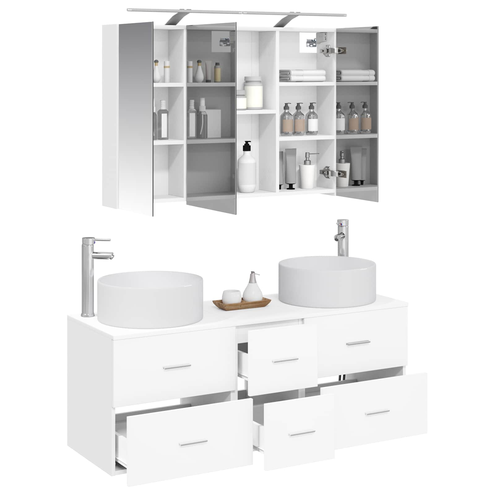 vidaXL Badkamermeubelset 4 pcs Wit Bewerkt hout en glas
