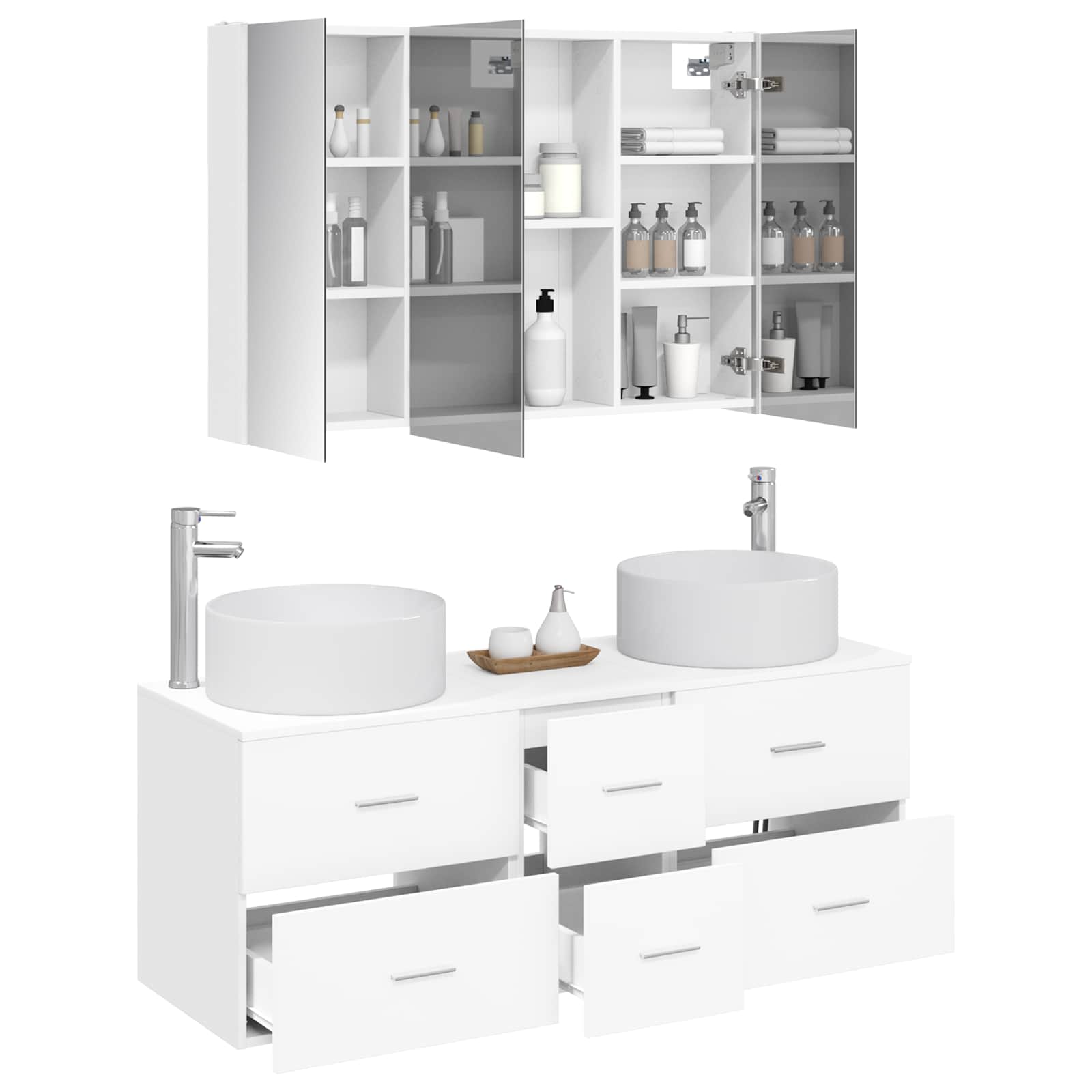 vidaXL Badkamermeubelset 4 pcs Wit Bewerkt hout en glas