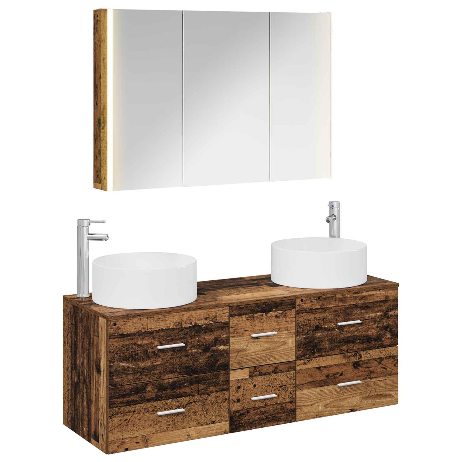 vidaXL Badkamermeubelset 4 pcs Wit Bewerkt hout en glas