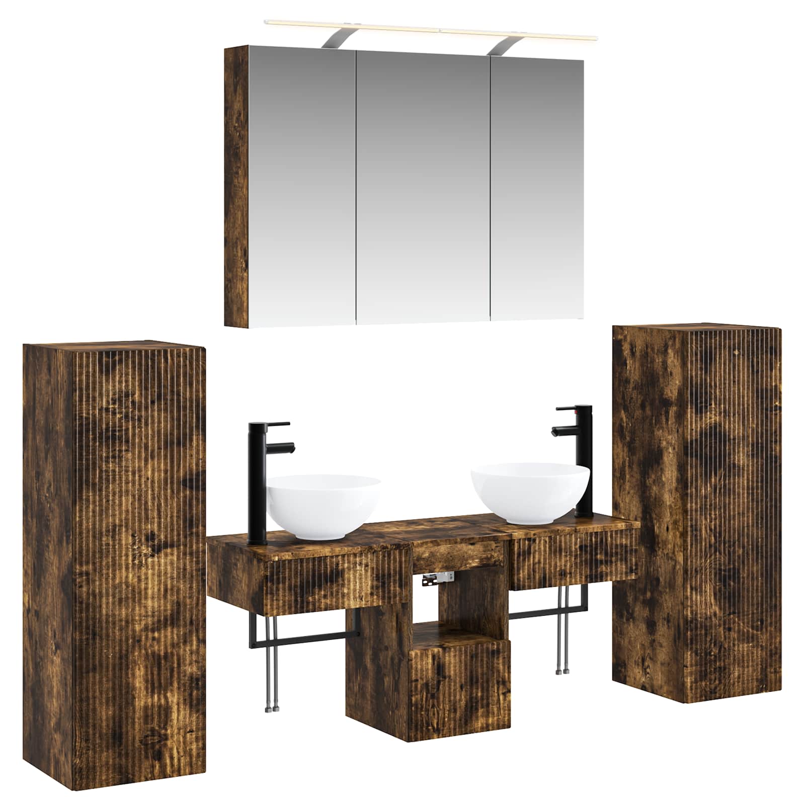 vidaXL Badkamermeubelset 6 pcs Sonoma Eiken Bewerkt hout en glas