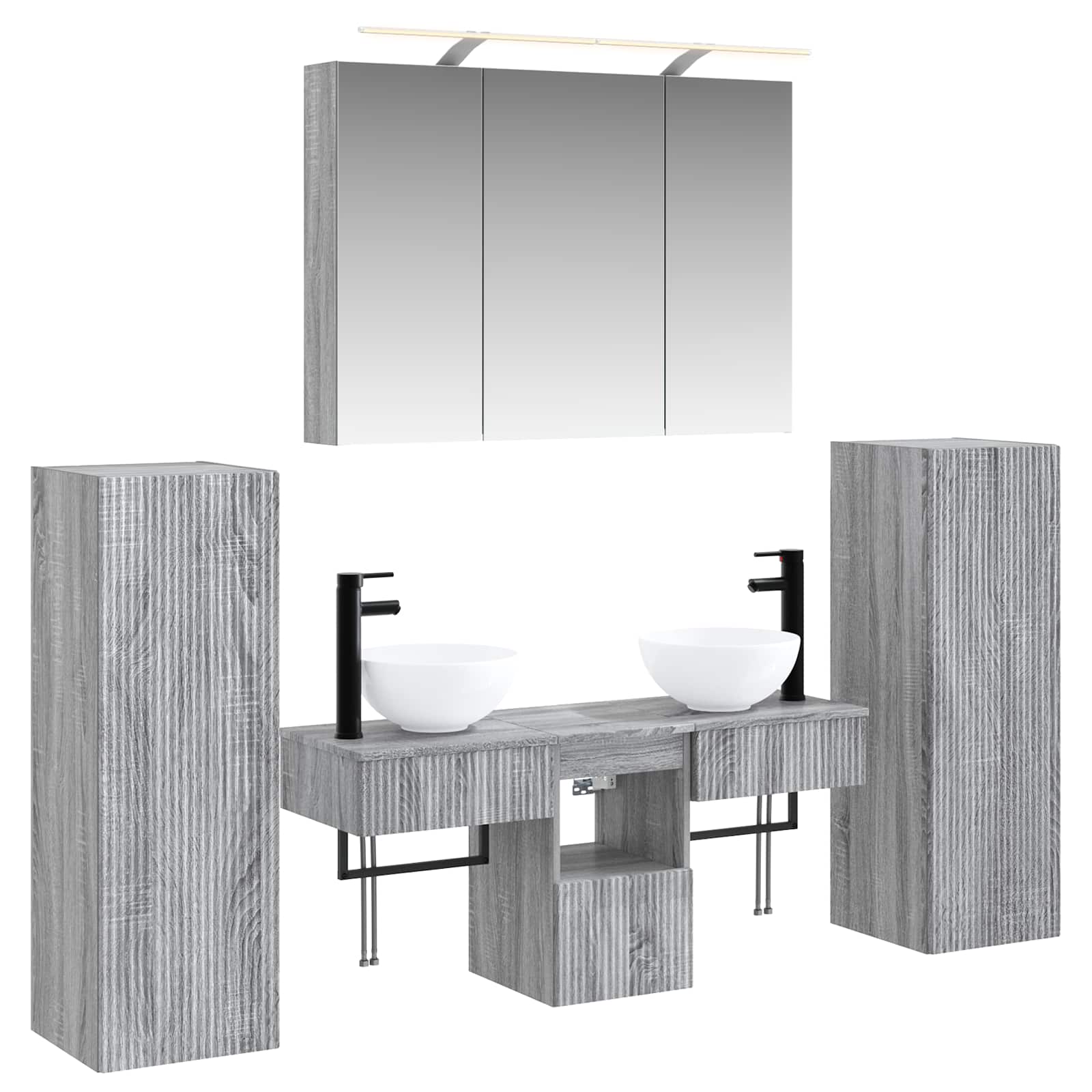 vidaXL Badkamermeubelset 6 pcs Sonoma Eiken Bewerkt hout en glas