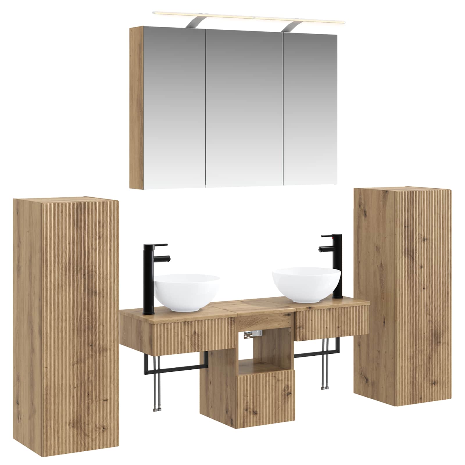 vidaXL Badkamermeubelset 6 pcs Sonoma Eiken Bewerkt hout en glas