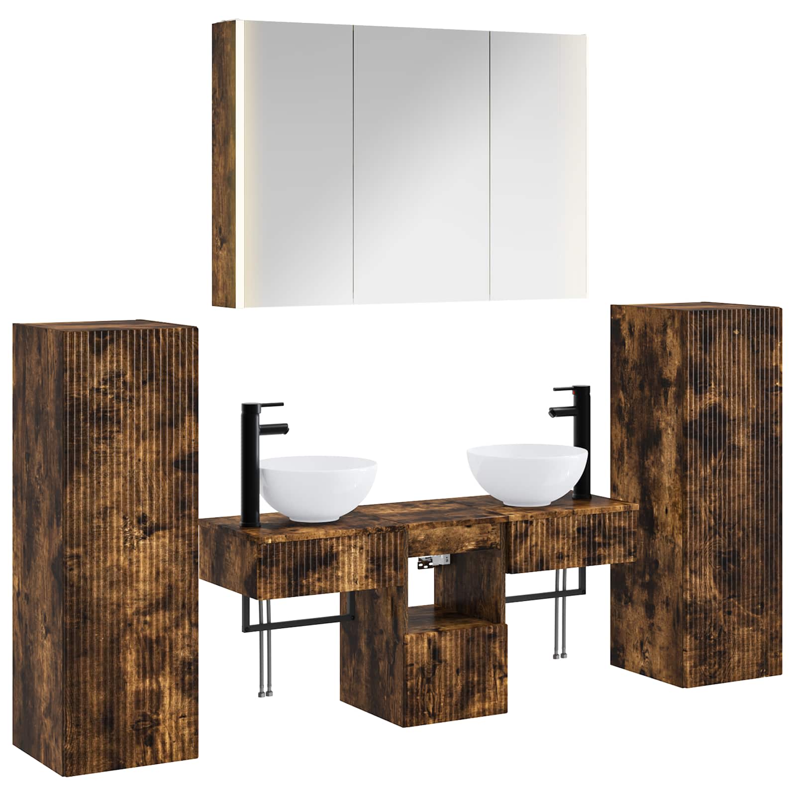 vidaXL Badkamermeubelset 6 pcs Wit Bewerkt hout en glas