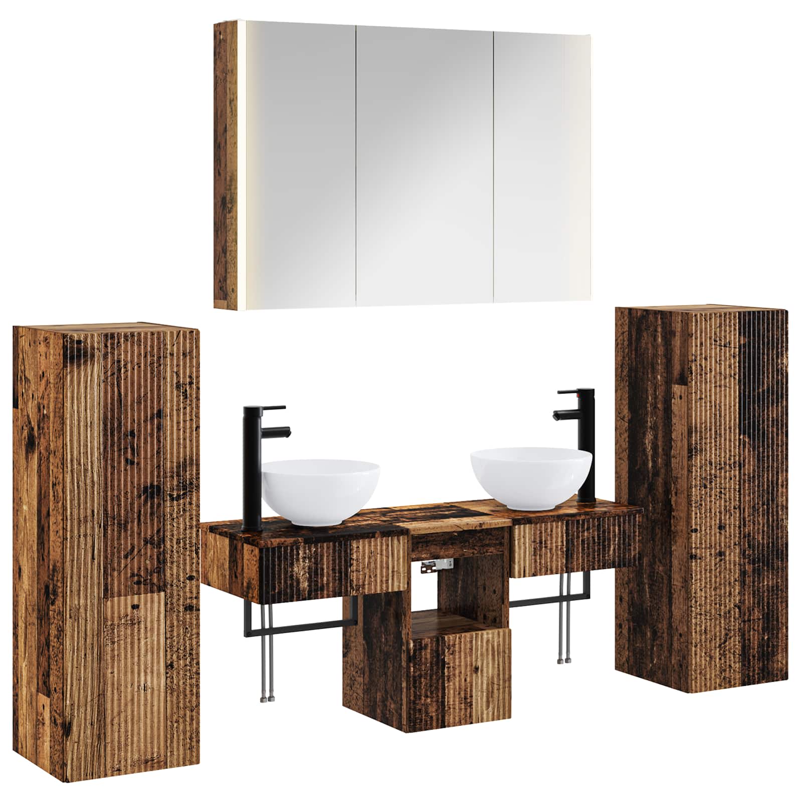 vidaXL Badkamermeubelset 6 pcs Wit Bewerkt hout en glas