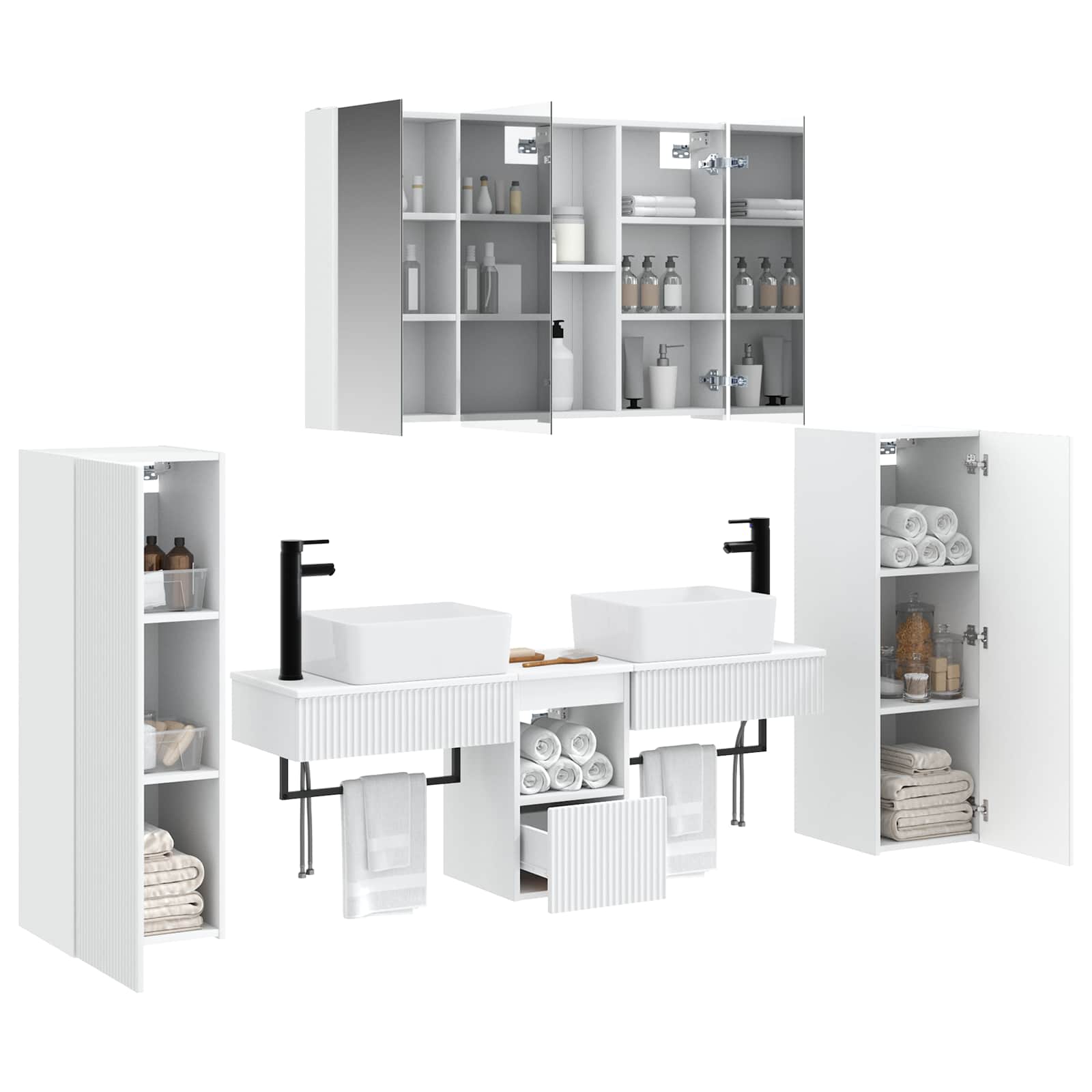 vidaXL Badkamermeubelset 6 pcs Wit Bewerkt hout en glas