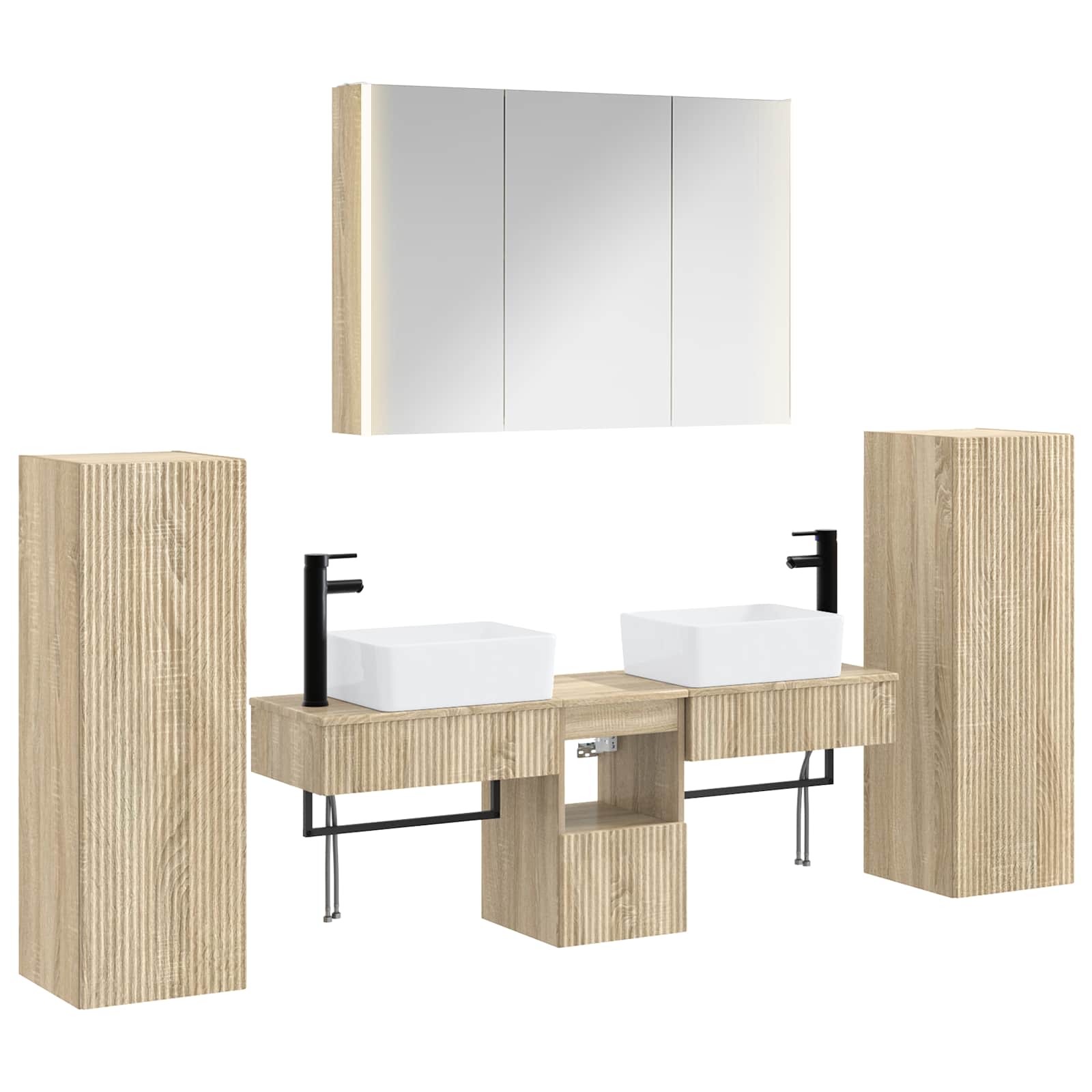 vidaXL Badkamermeubelset 6 pcs Wit Bewerkt hout en glas