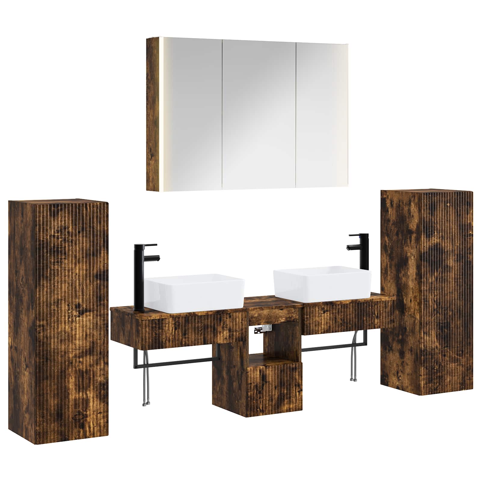 vidaXL Badkamermeubelset 6 pcs Wit Bewerkt hout en glas
