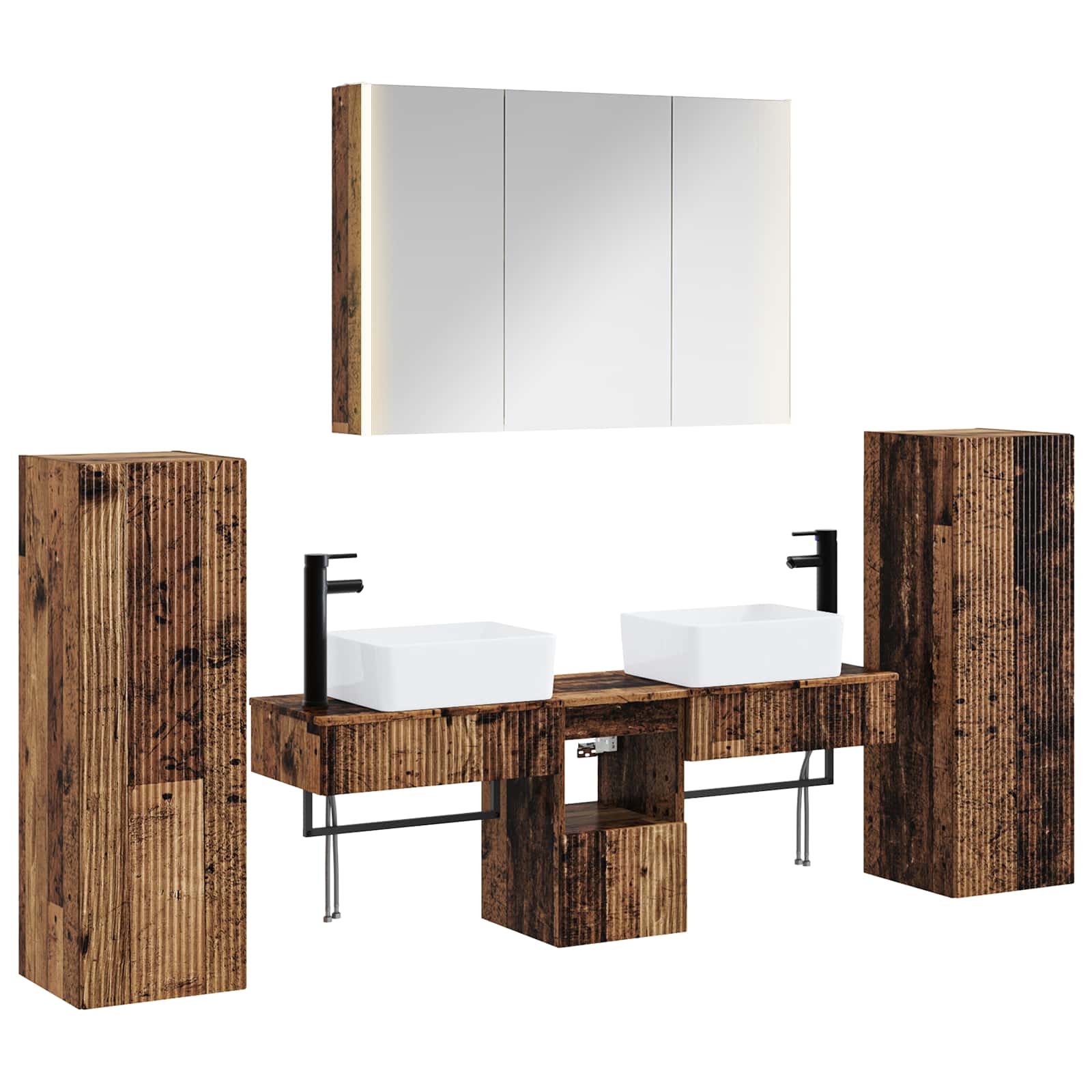 vidaXL Badkamermeubelset 6 pcs Wit Bewerkt hout en glas