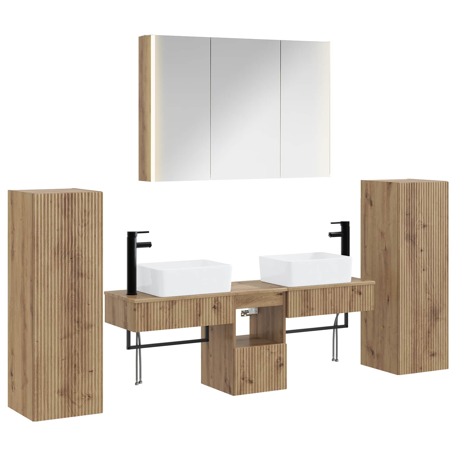 vidaXL Badkamermeubelset 6 pcs Wit Bewerkt hout en glas