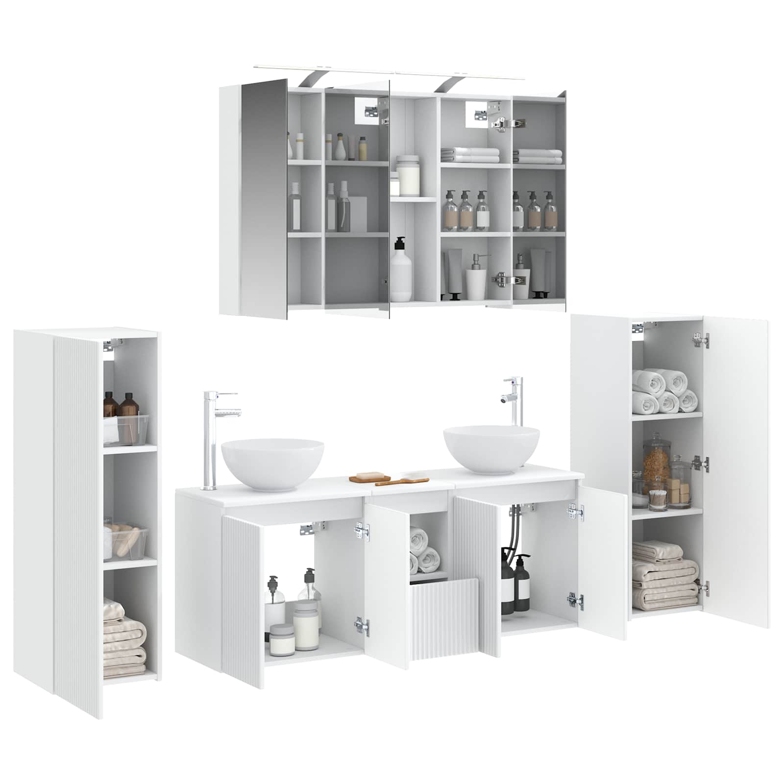 vidaXL Badkamermeubelset 6 pcs Wit Bewerkt hout en glas