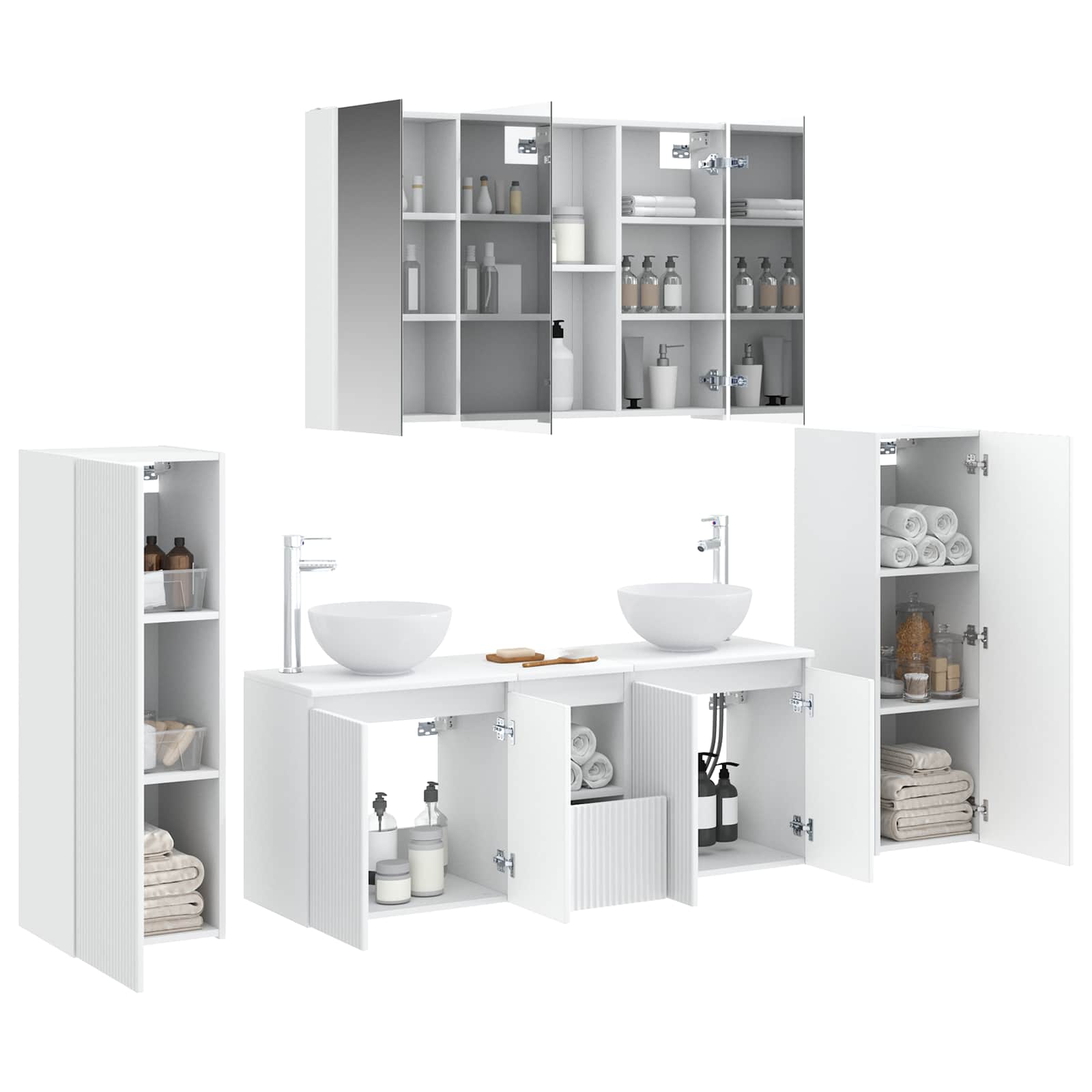 vidaXL Badkamermeubelset 6 pcs Wit Bewerkt hout en glas