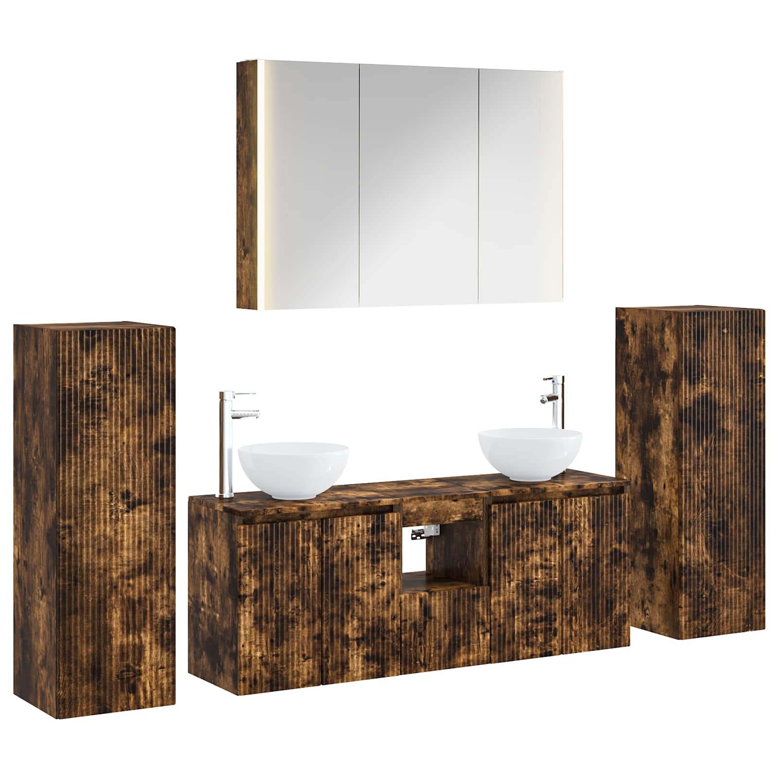 vidaXL Badkamermeubelset 6 pcs Wit Bewerkt hout en glas