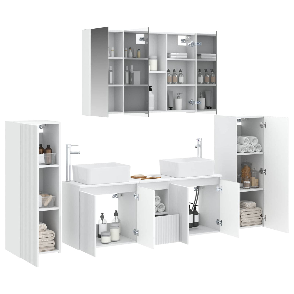 vidaXL Badkamermeubelset 6 pcs Wit Bewerkt hout en glas