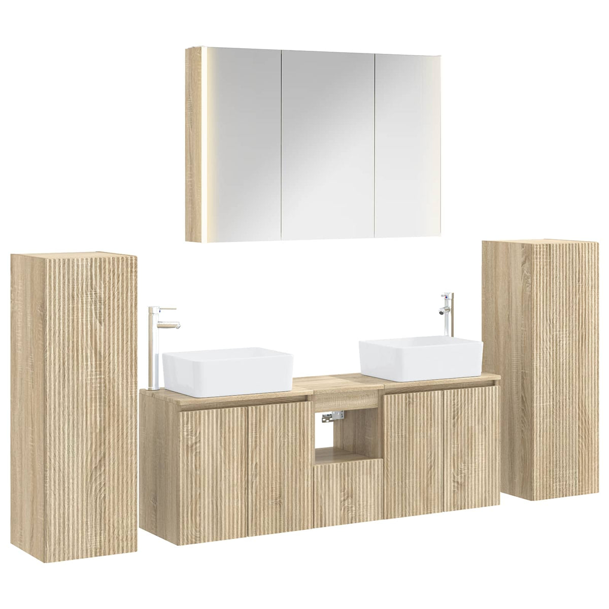 vidaXL Badkamermeubelset 6 pcs Wit Bewerkt hout en glas
