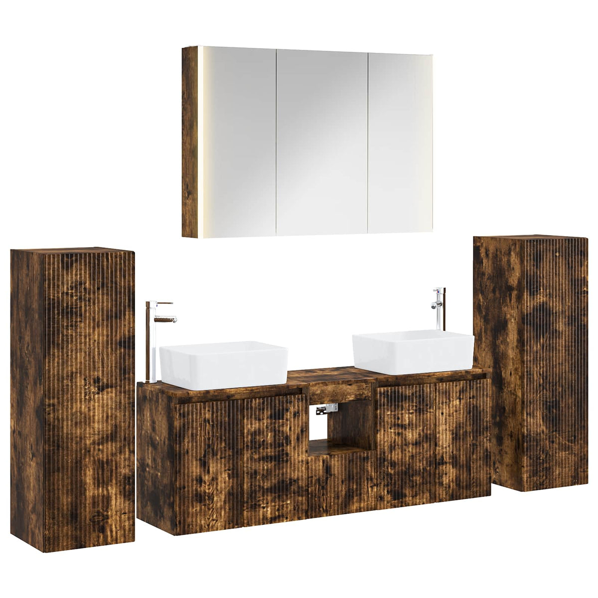 vidaXL Badkamermeubelset 6 pcs Wit Bewerkt hout en glas