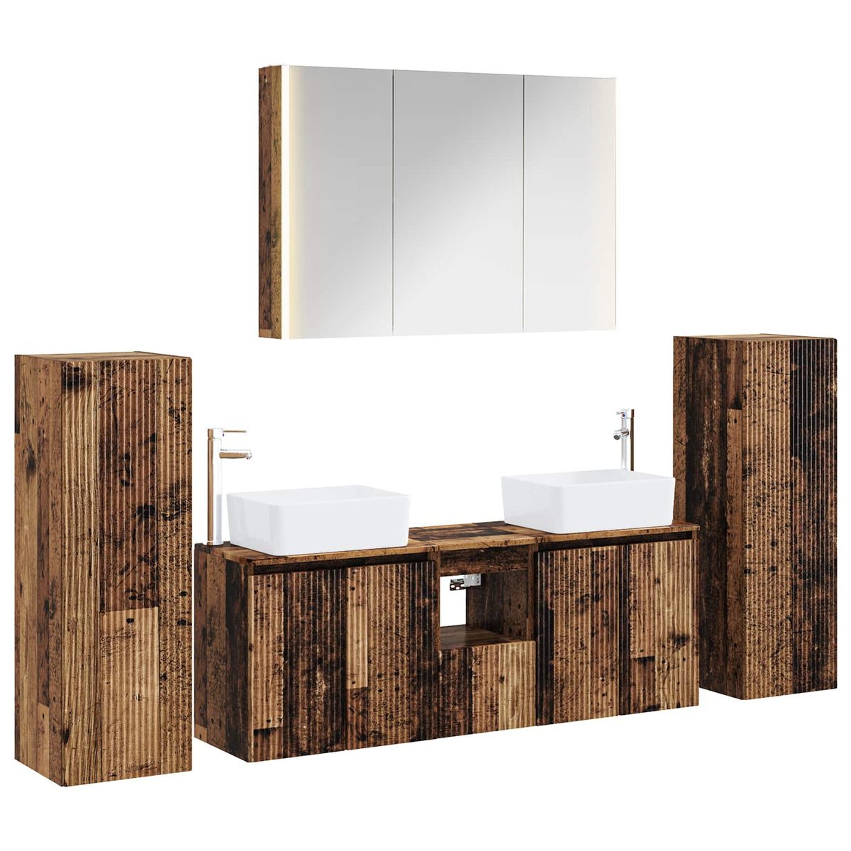 vidaXL Badkamermeubelset 6 pcs Wit Bewerkt hout en glas