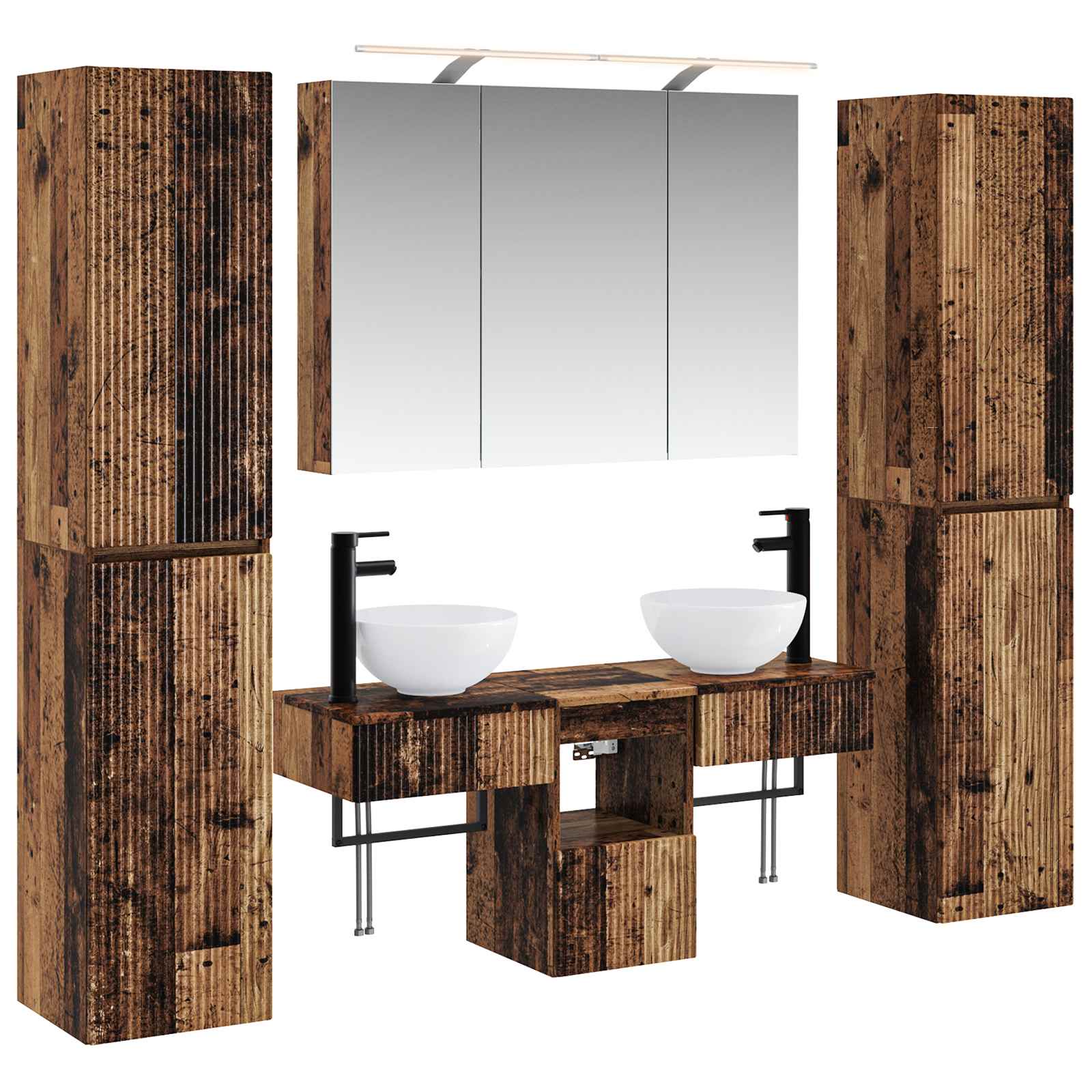 vidaXL Badkamermeubelset 6 pcs Wit Bewerkt hout en glas