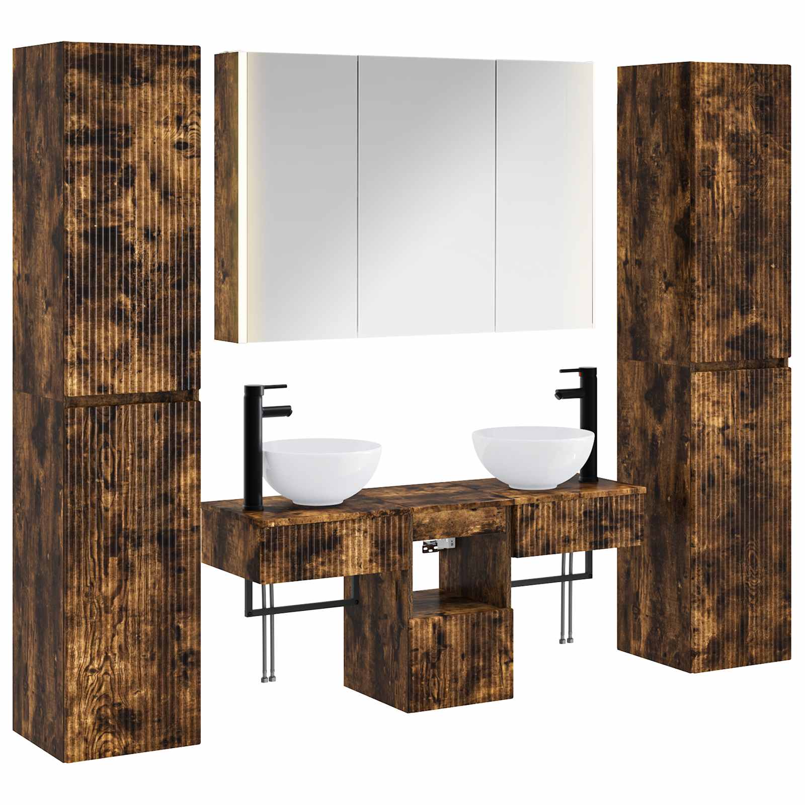 vidaXL Badkamermeubelset 6 pcs Wit Bewerkt hout en glas