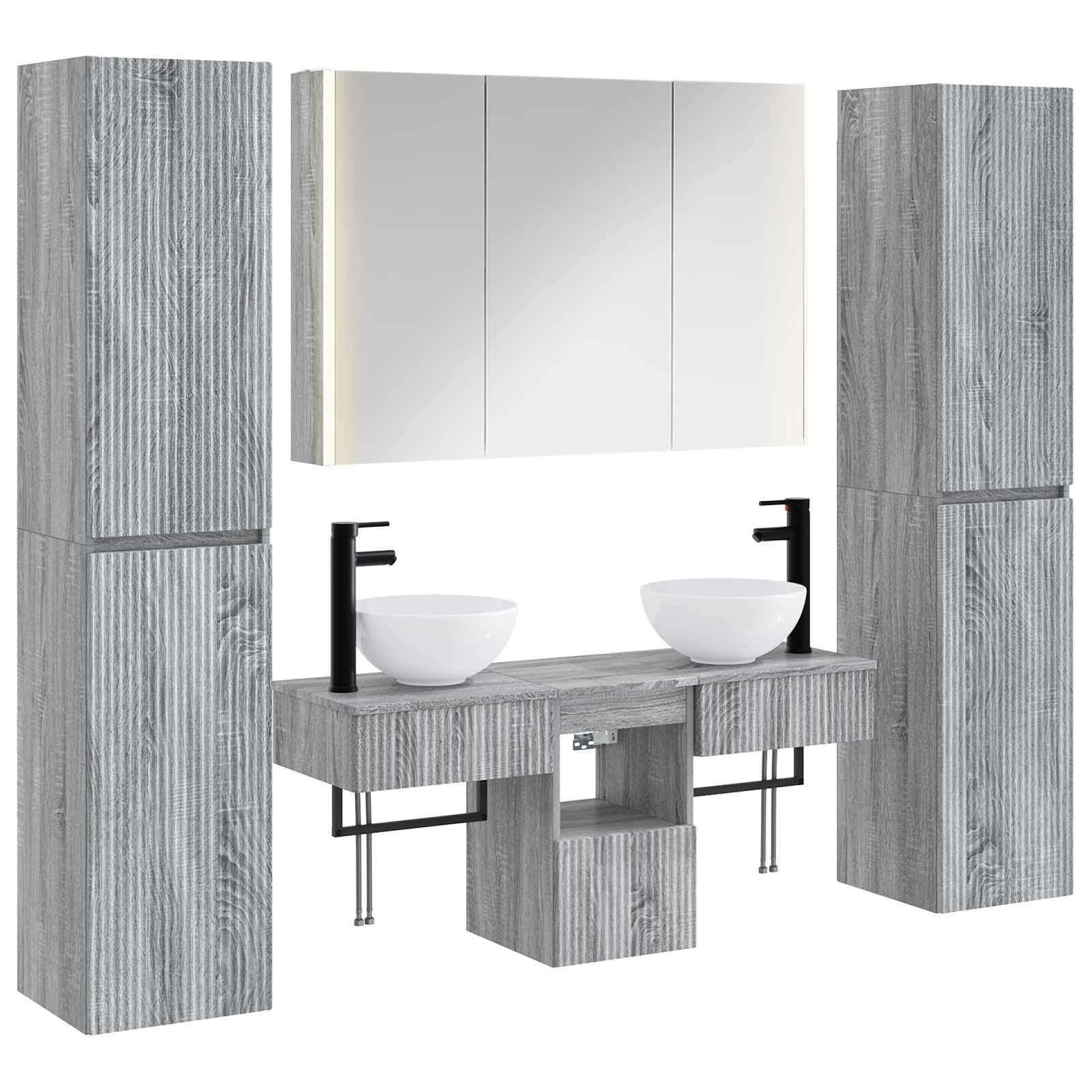 vidaXL Badkamermeubelset 6 pcs Wit Bewerkt hout en glas