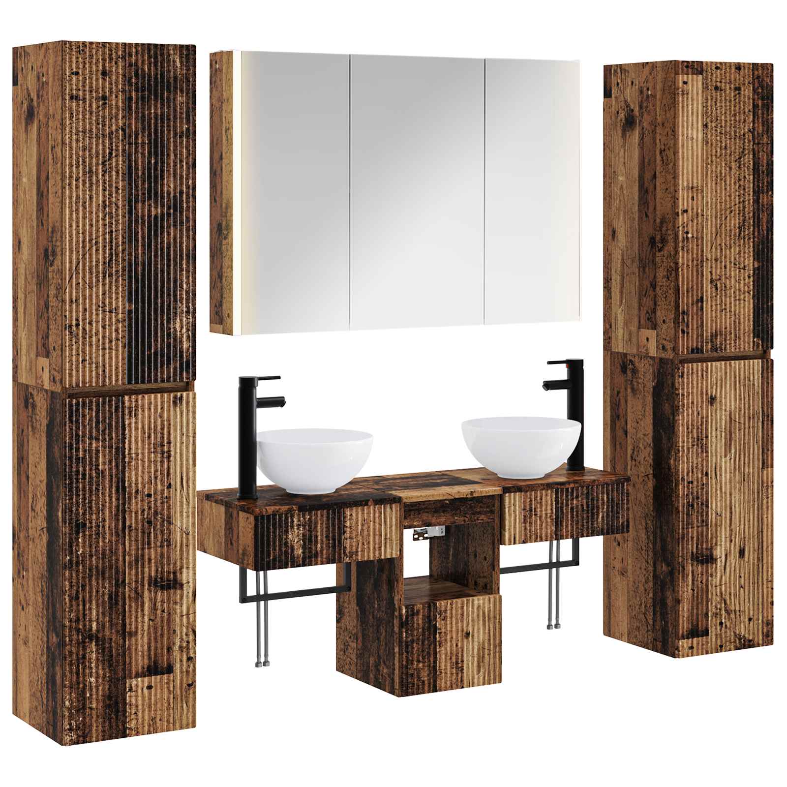 vidaXL Badkamermeubelset 6 pcs Wit Bewerkt hout en glas