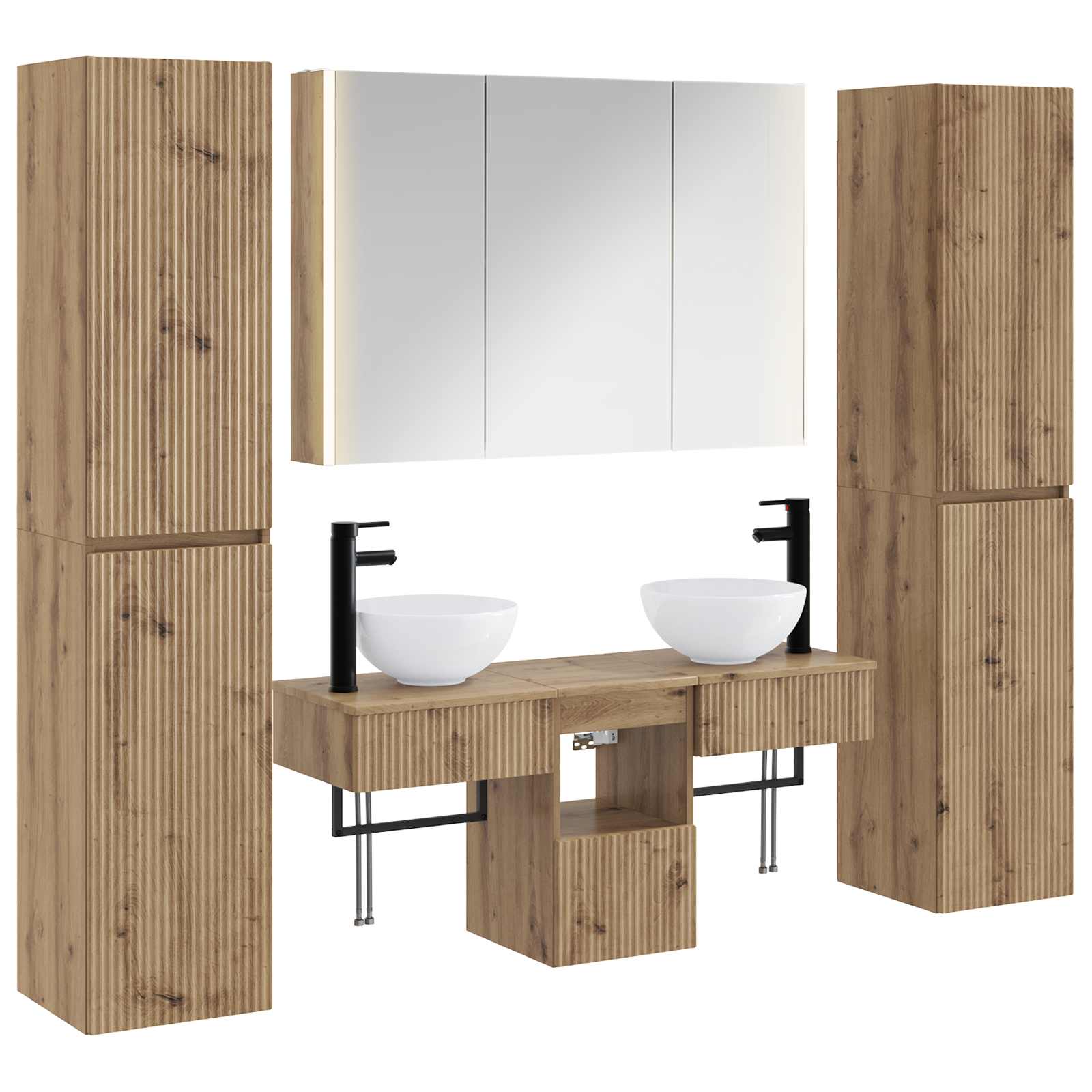 vidaXL Badkamermeubelset 6 pcs Wit Bewerkt hout en glas