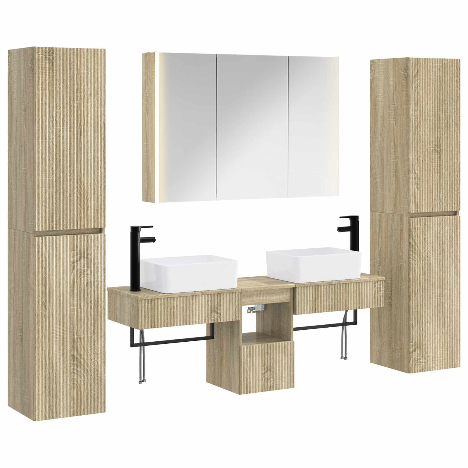 vidaXL Badkamermeubelset 6 pcs Wit Bewerkt hout en glas