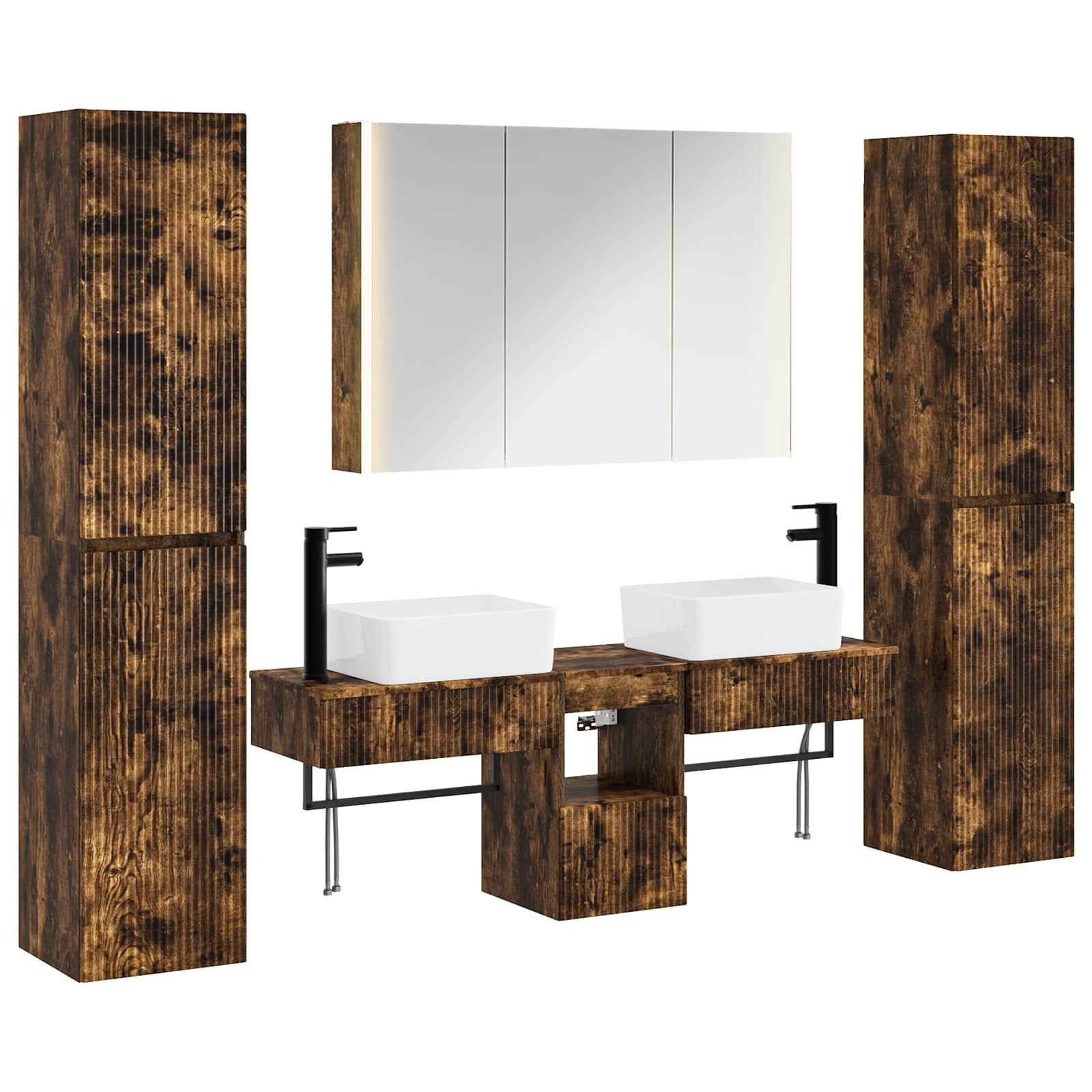 vidaXL Badkamermeubelset 6 pcs Wit Bewerkt hout en glas