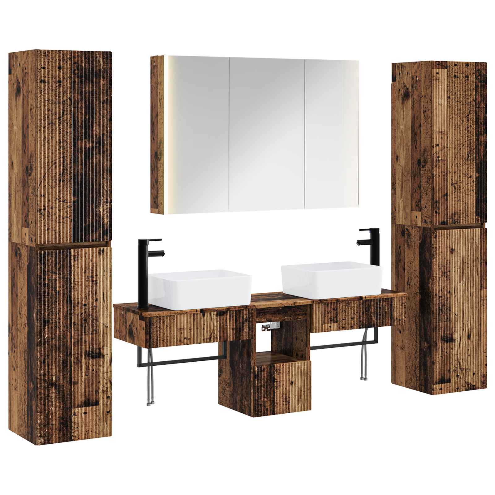 vidaXL Badkamermeubelset 6 pcs Wit Bewerkt hout en glas
