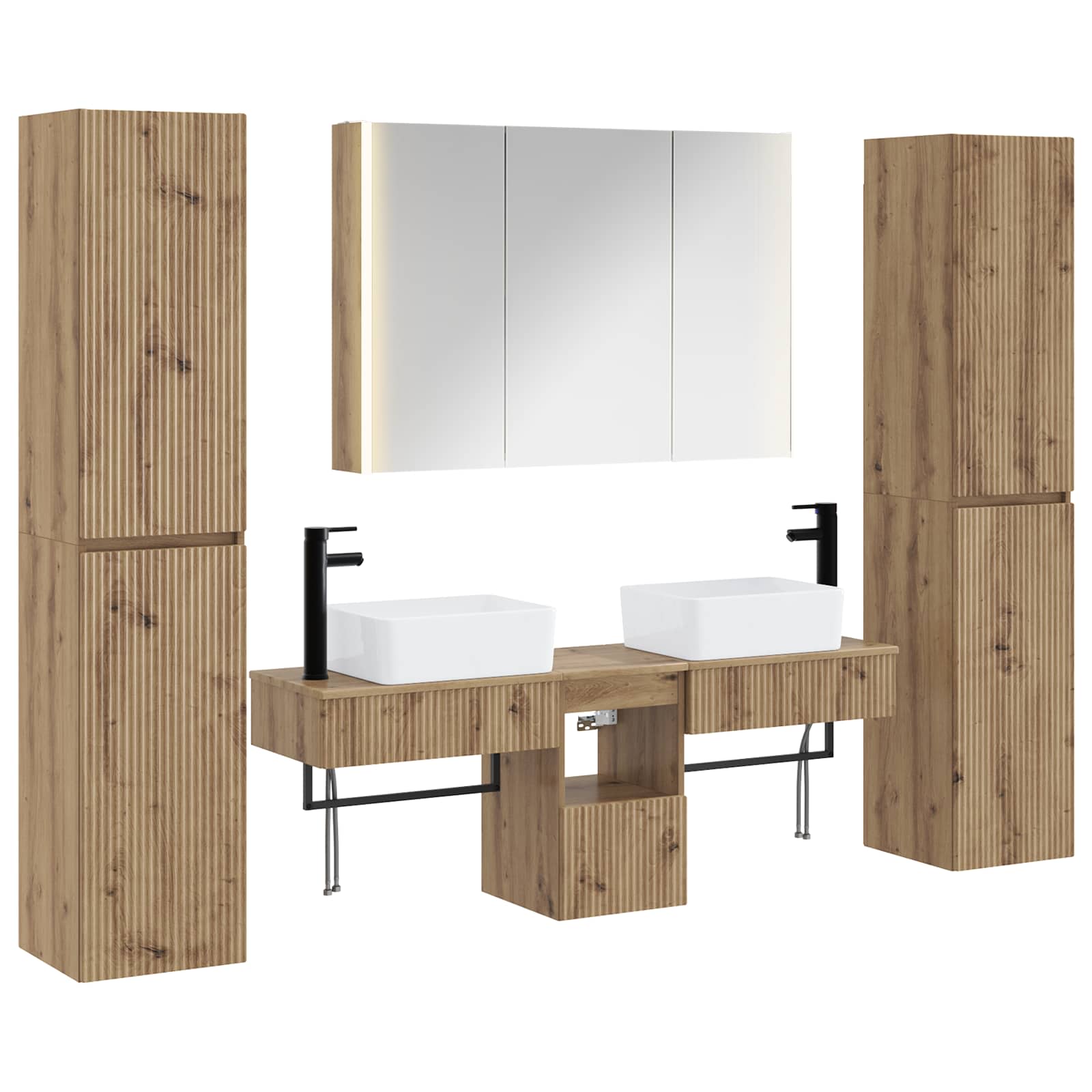 vidaXL Badkamermeubelset 6 pcs Wit Bewerkt hout en glas
