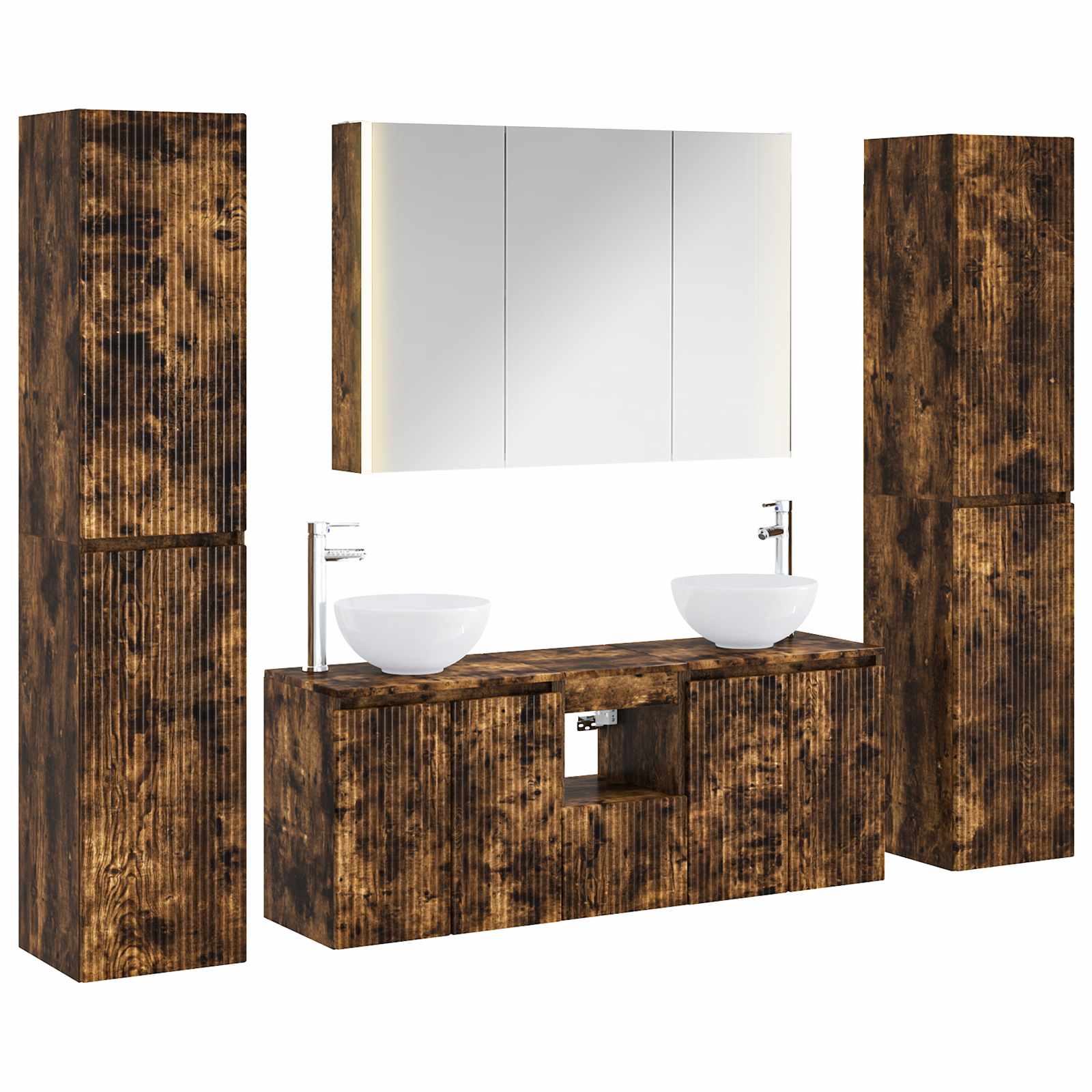 vidaXL Badkamermeubelset 6 pcs Wit Bewerkt hout en glas