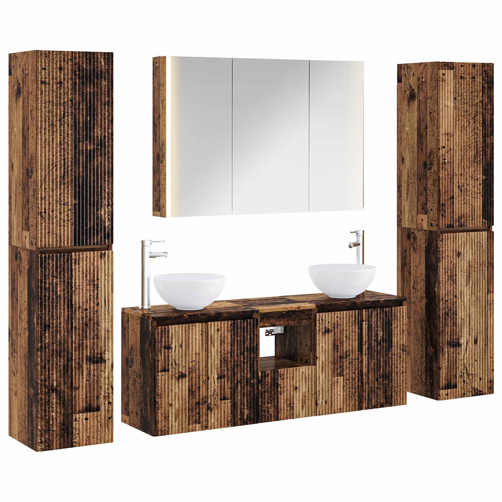 vidaXL Badkamermeubelset 6 pcs Wit Bewerkt hout en glas