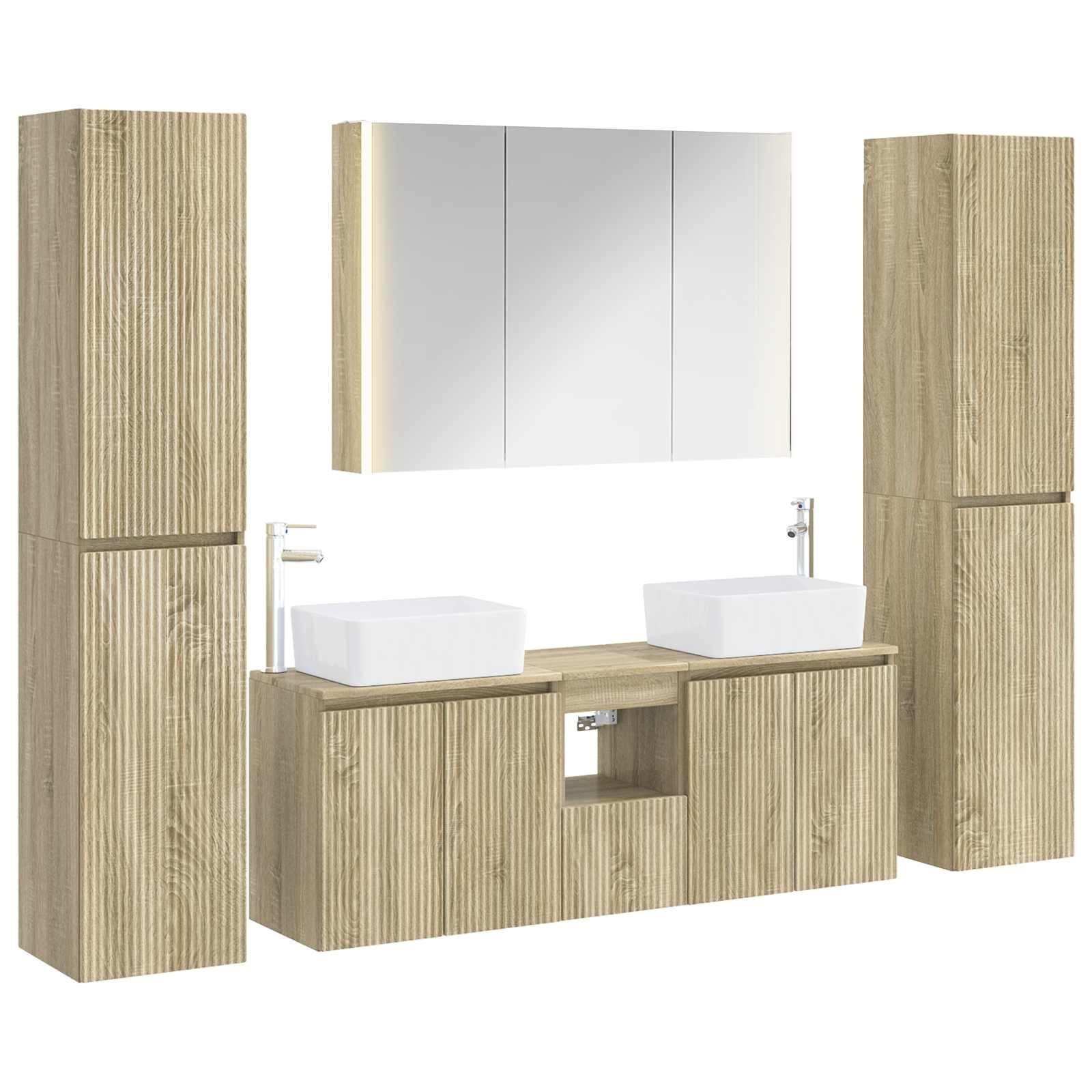 vidaXL Badkamermeubelset 6 pcs Wit Bewerkt hout en glas
