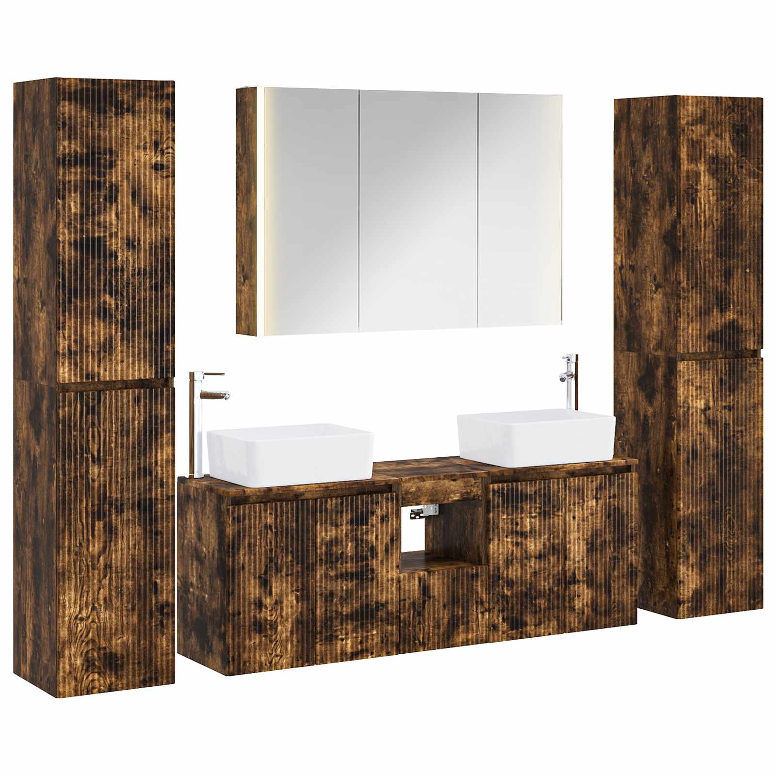 vidaXL Badkamermeubelset 6 pcs Wit Bewerkt hout en glas