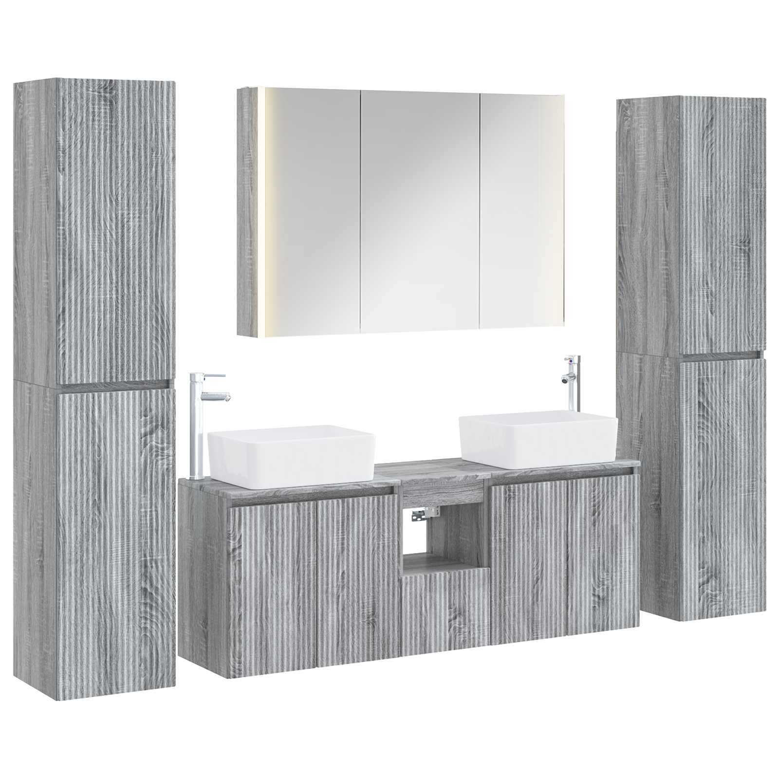 vidaXL Badkamermeubelset 6 pcs Wit Bewerkt hout en glas